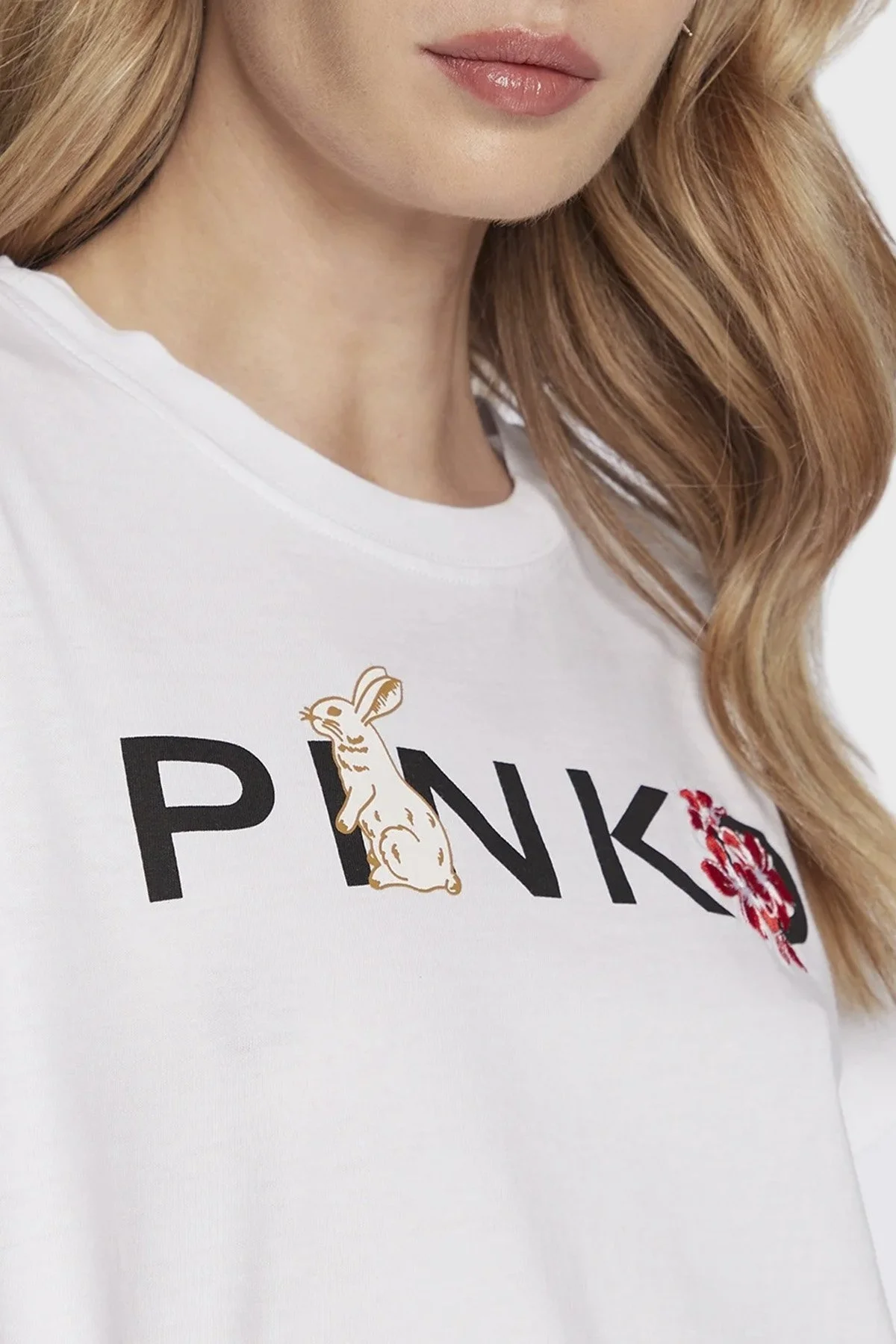 Pinko Logo Baskılı Bisiklet Yaka % 100 Pamuk Regular Fit Bayan T Shirt 100373 A0UN Z04 BEYAZ - 4