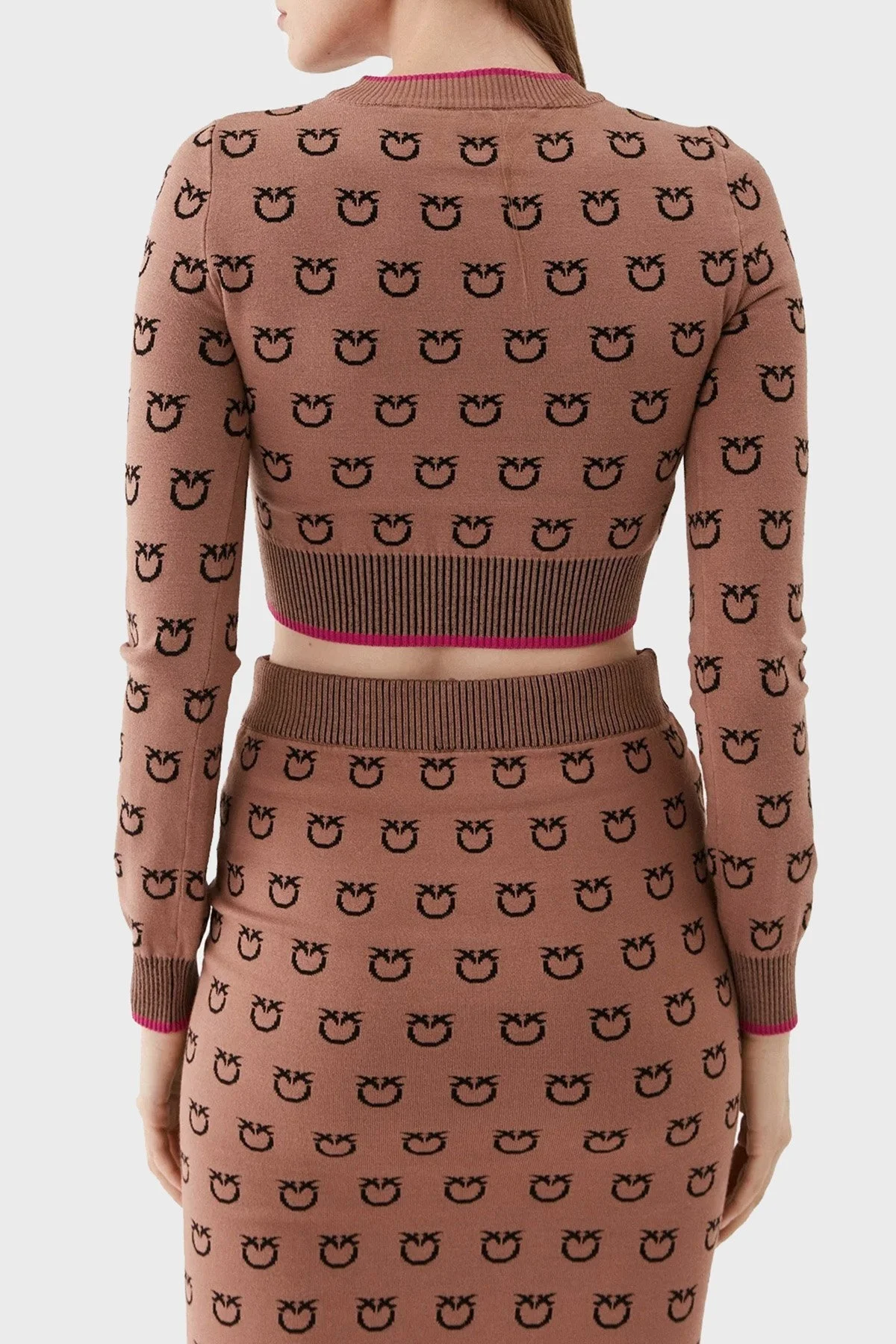 Pinko Logo Desen Baskılı Uzun Kollu Regular Fit Crop Bayan Sweat 101561 A112 CZ3 KAHVE - 2
