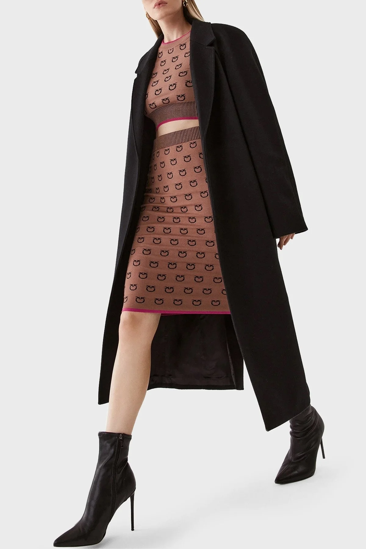 Pinko Logo Desen Baskılı Uzun Kollu Regular Fit Crop Bayan Sweat 101561 A112 CZ3 KAHVE - 3