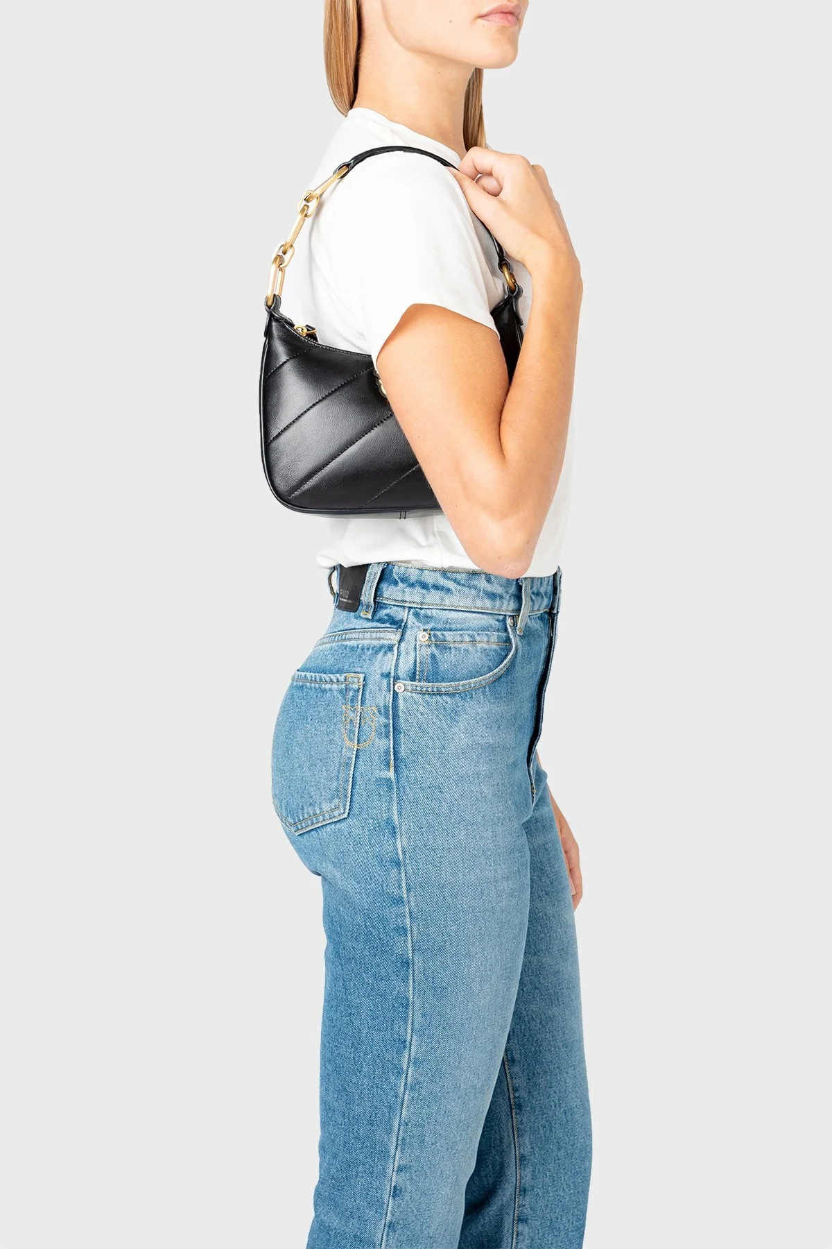 Pinko Logolu % 100 Deri Kapitone Bayan Çanta 1P22YQ A0AF Z99Q SİYAH - 2