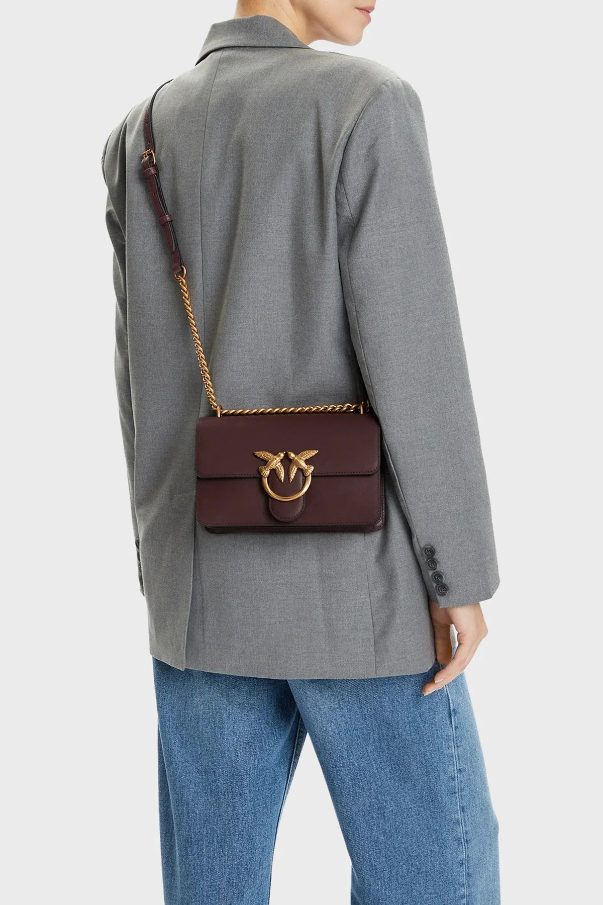 Pinko Logolu Ayarlanabilir Zincir Askılı Bayan Çanta 100074 A0F1 L86Q BORDO - 2