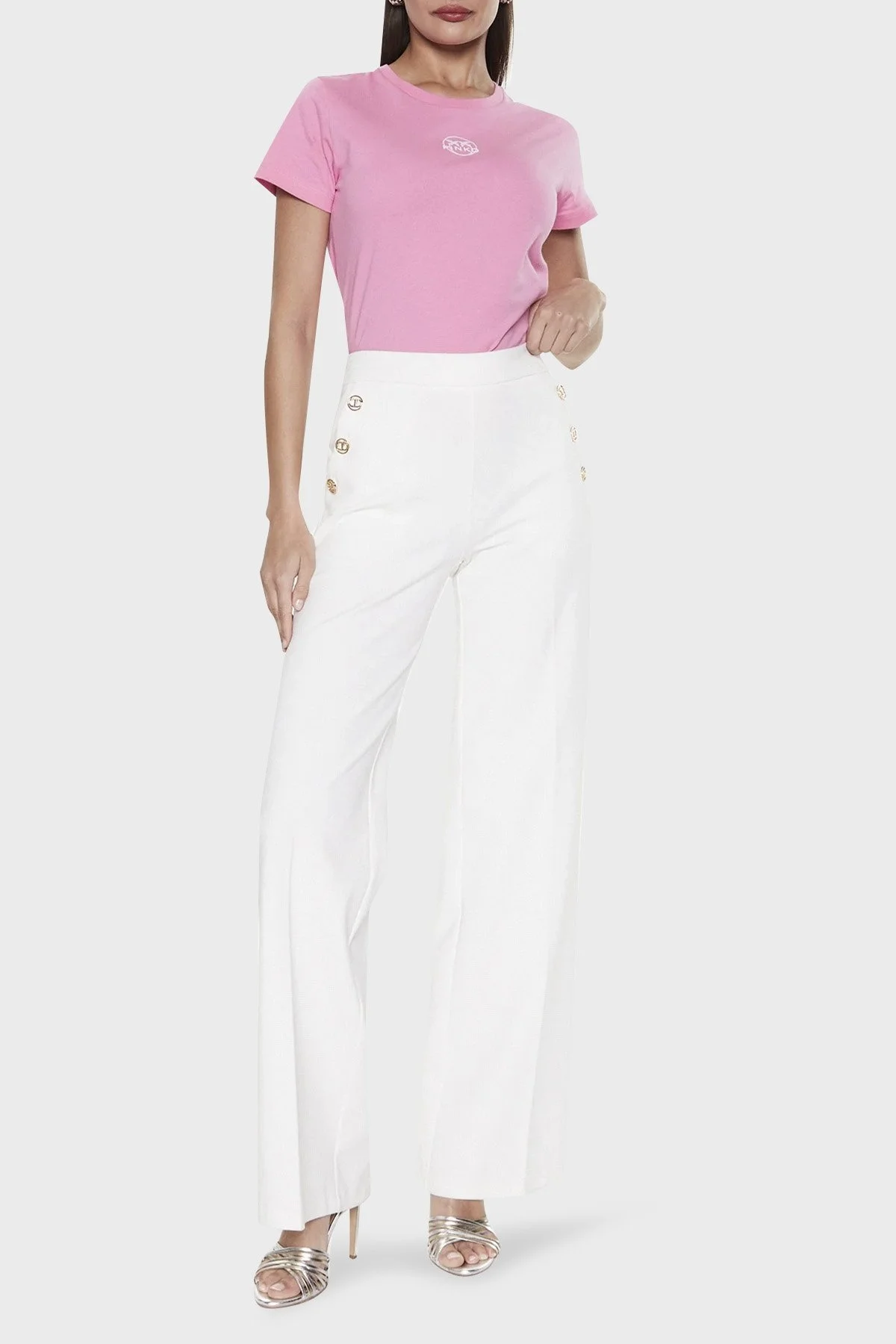 Pinko Logolu Bisiklet Yaka % 100 Pamuk Regular Fit Bayan T Shirt 100355 A0KO N50 PEMBE - 2