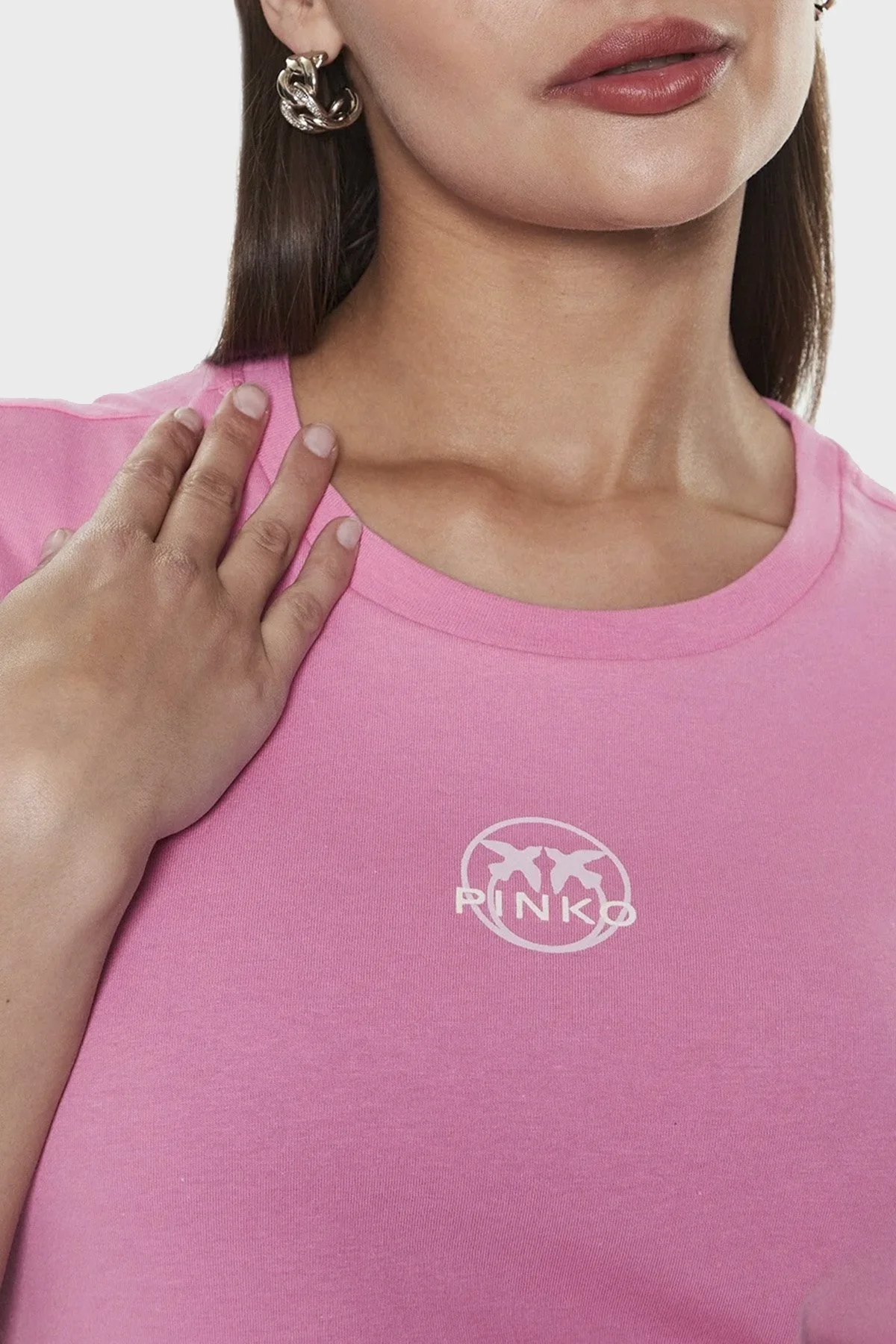 Pinko Logolu Bisiklet Yaka % 100 Pamuk Regular Fit Bayan T Shirt 100355 A0KO N50 PEMBE - 4