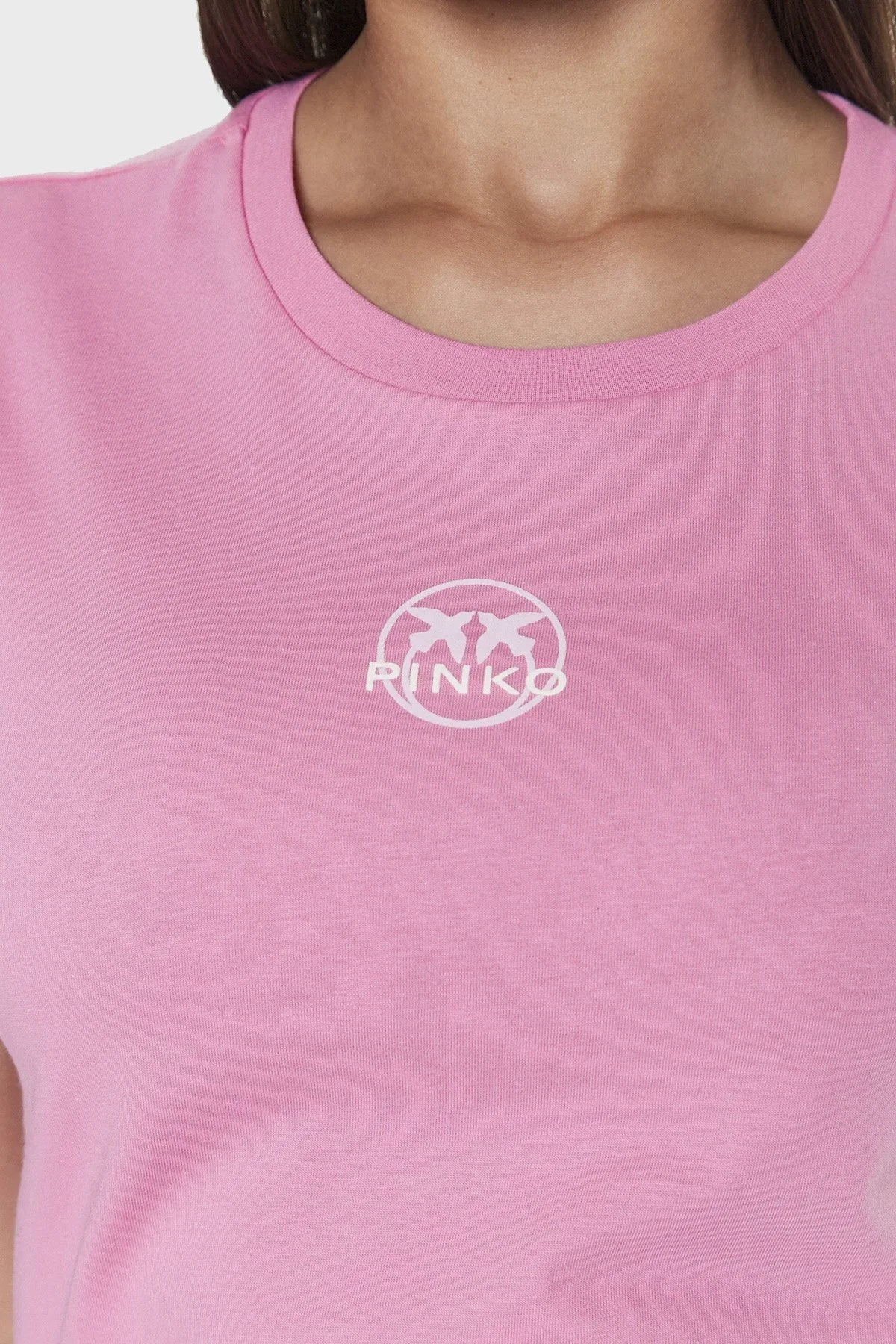 Pinko Logolu Bisiklet Yaka % 100 Pamuk Regular Fit Bayan T Shirt 100355 A0KO N50 PEMBE - 5