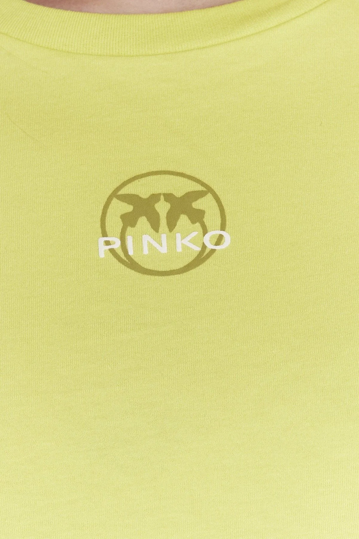 Pinko Logolu Bisiklet Yaka % 100 Pamuk Regular Fit Bayan T Shirt 100355 A0KO T60 FISTIK YEŞİL - 4