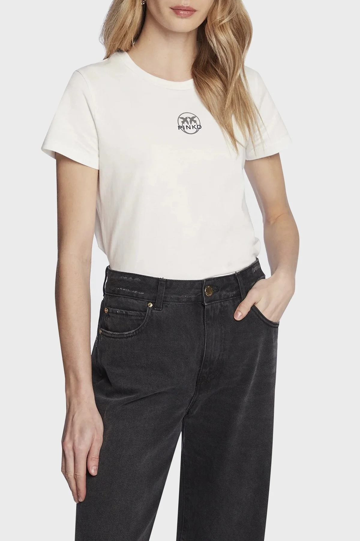 Pinko Logolu Bisiklet Yaka % 100 Pamuk Regular Fit Bayan T Shirt 100355 A0KO Z07 BEYAZ - 1
