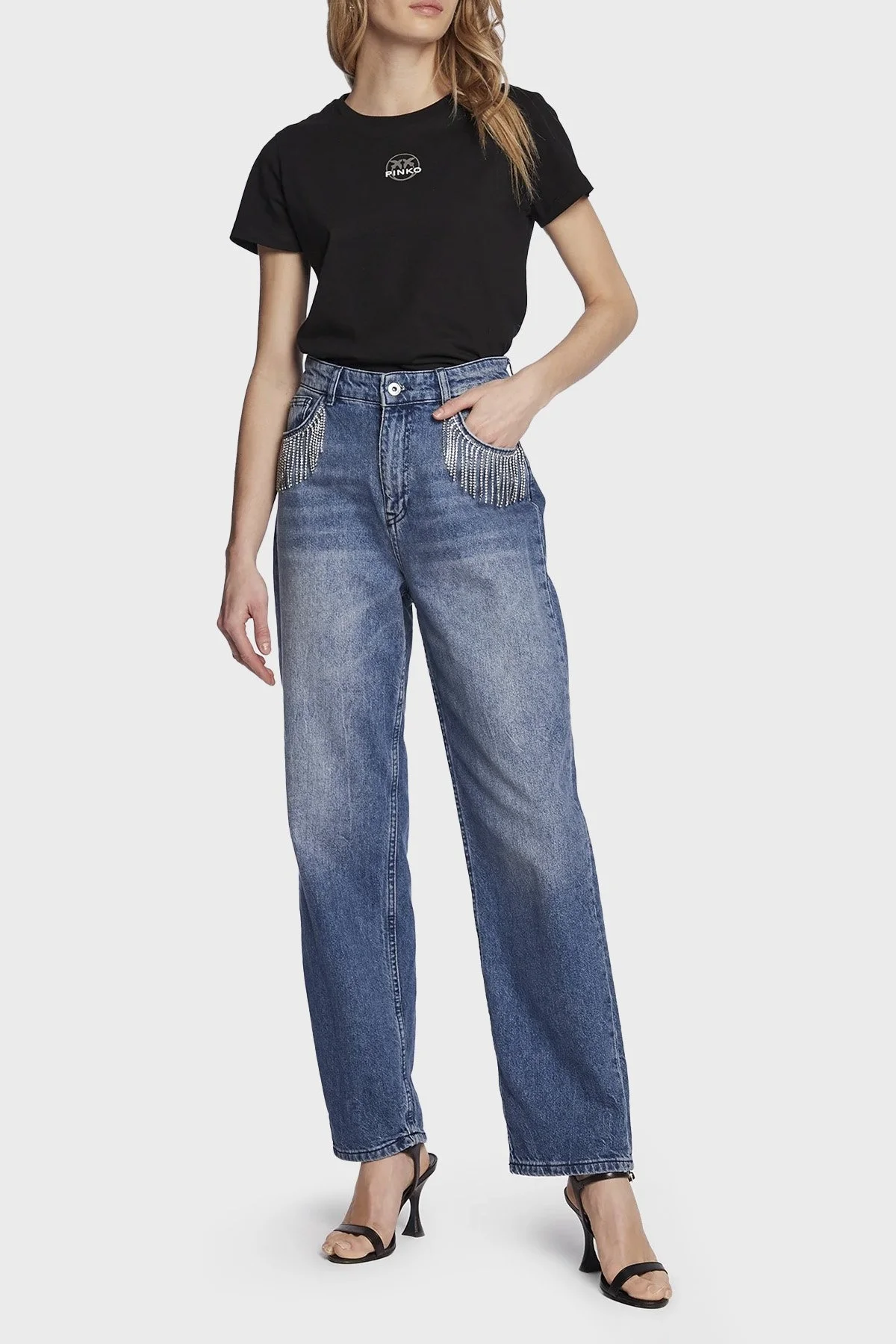 Pinko Logolu Bisiklet Yaka % 100 Pamuk Regular Fit Bayan T Shirt 100355 A0KO Z99 SİYAH - 2