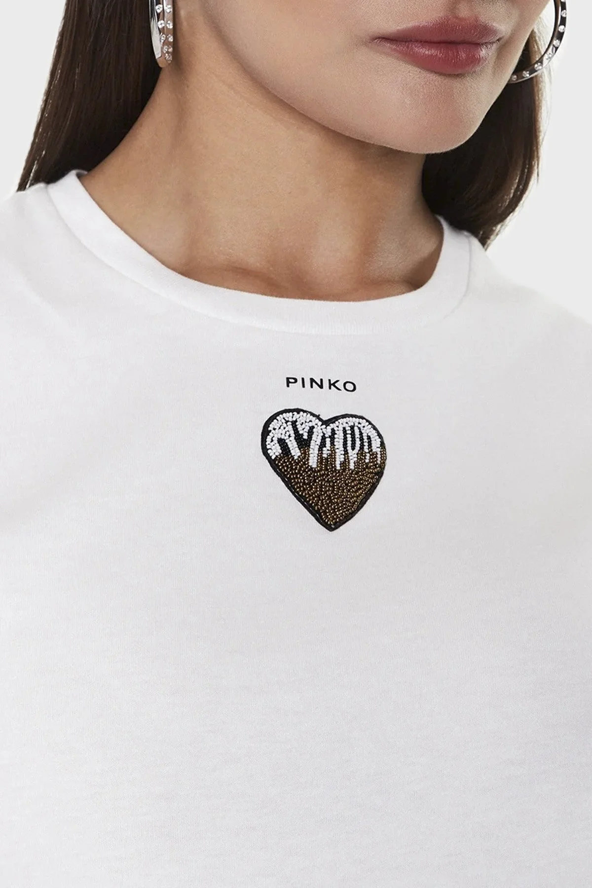 Pinko Logolu Bisiklet Yaka % 100 Pamuk Regular Fit Bayan T Shirt 100789 A0PS Z07 BEYAZ - 4