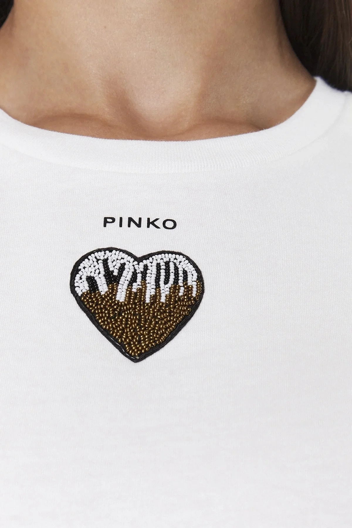 Pinko Logolu Bisiklet Yaka % 100 Pamuk Regular Fit Bayan T Shirt 100789 A0PS Z07 BEYAZ - 5