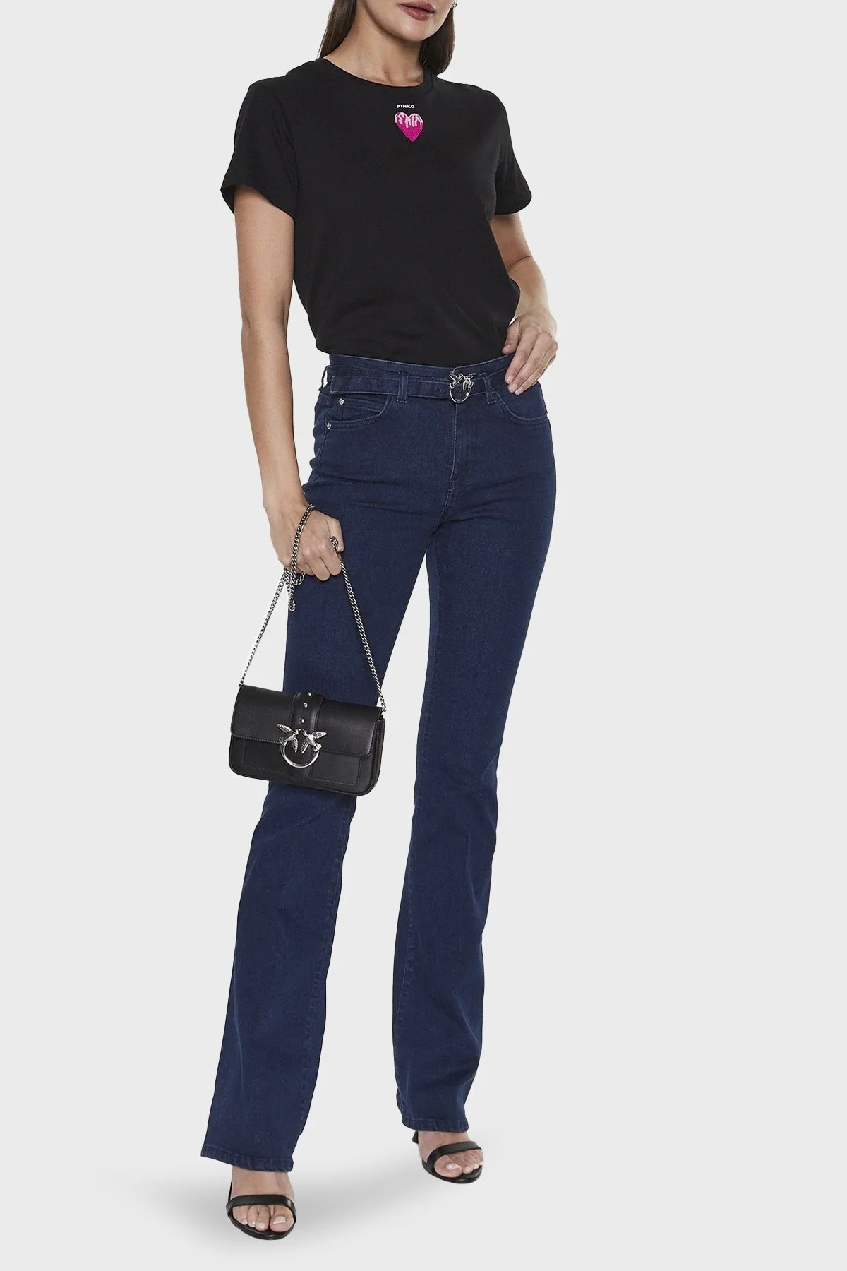 Pinko Logolu Bisiklet Yaka % 100 Pamuk Regular Fit Bayan T Shirt 100789 A0PS Z99 SİYAH - 2