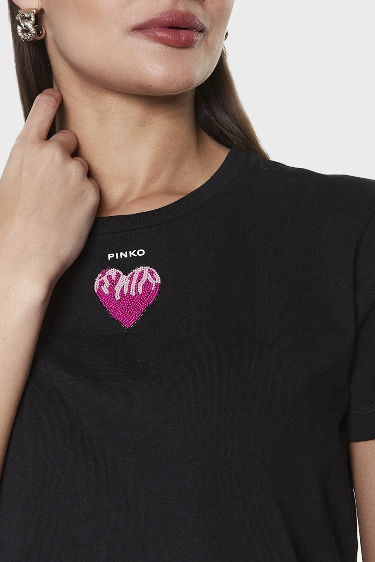 Pinko Logolu Bisiklet Yaka % 100 Pamuk Regular Fit Bayan T Shirt 100789 A0PS Z99 SİYAH - 4