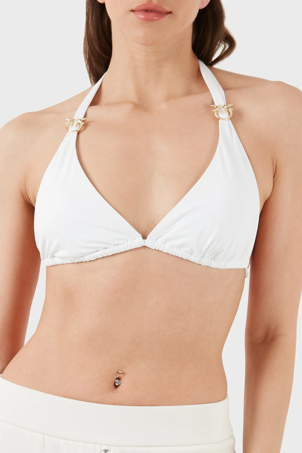 Pinko Logolu Boyundan Bağlamalı Üçgen Kadın Bikini Üstü 103216 A0S7 Z04 BEYAZ - 4
