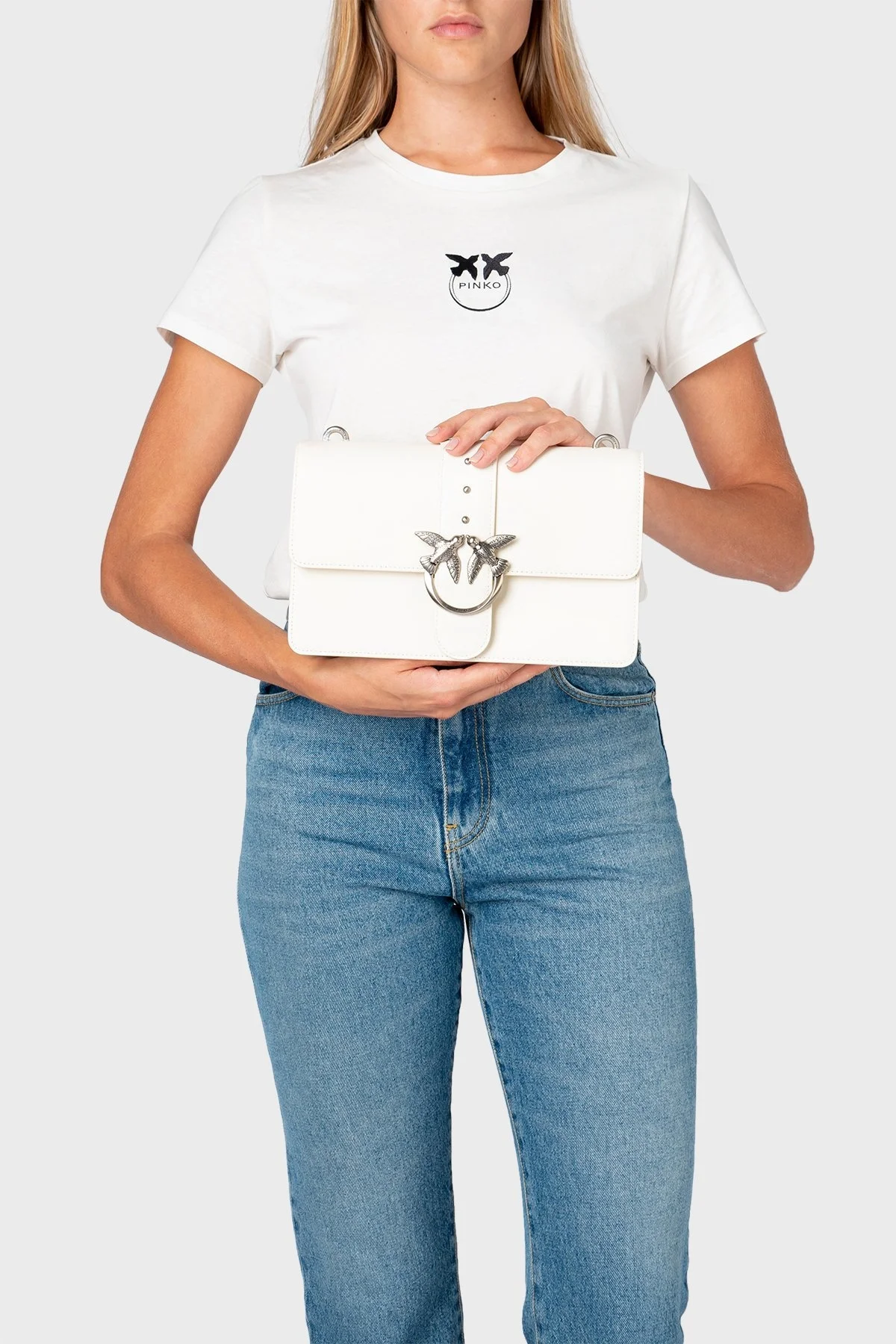 Pinko Logolu Çıkarılabilir Omuz Askılı % 100 Deri Bayan Çanta 1P22TT Y5H7 Z14O EKRU - 3