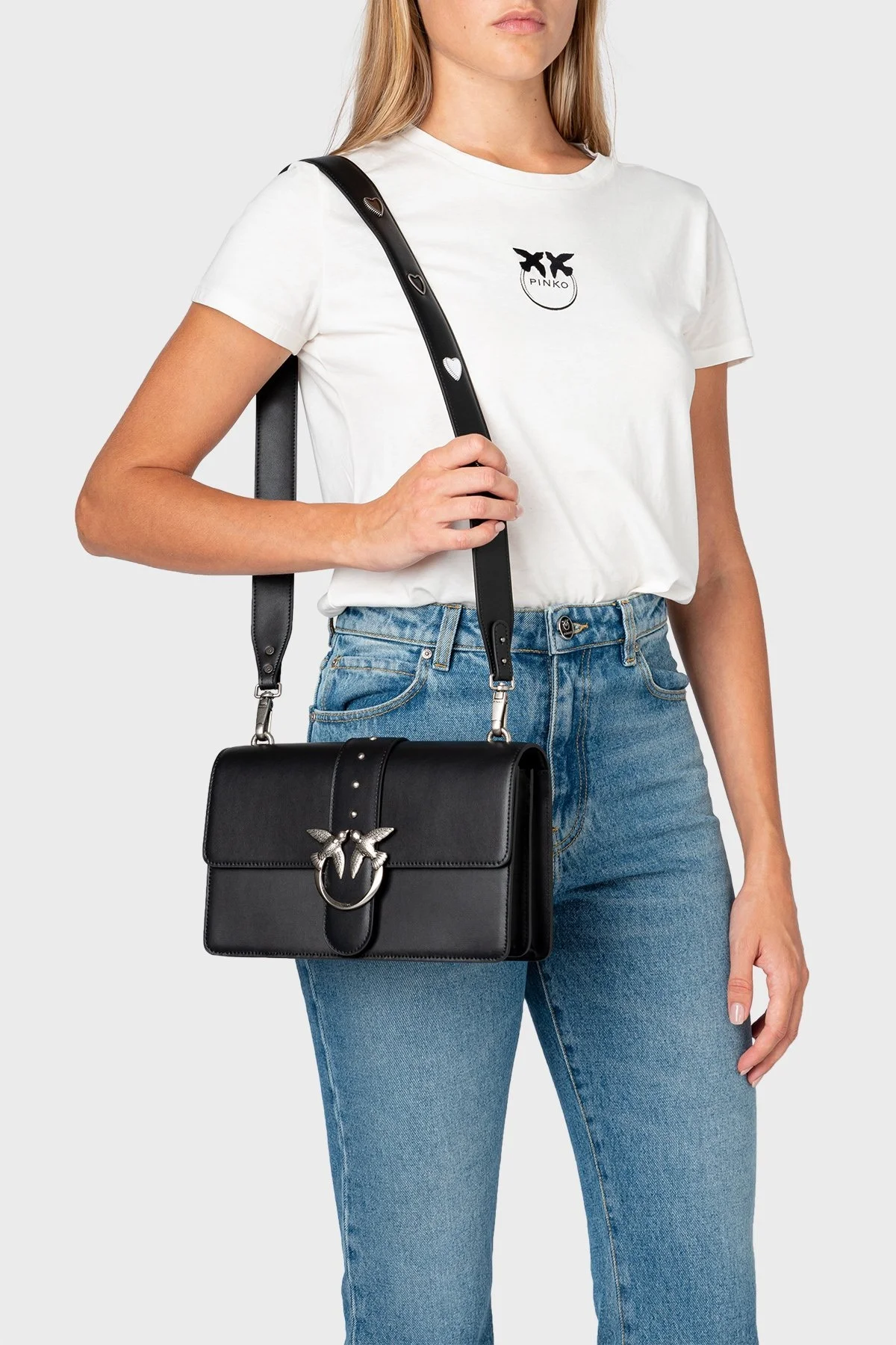 Pinko Logolu Çıkarılabilir Omuz Askılı % 100 Deri Bayan Çanta 1P22TT Y5H7 Z99O SİYAH - 2