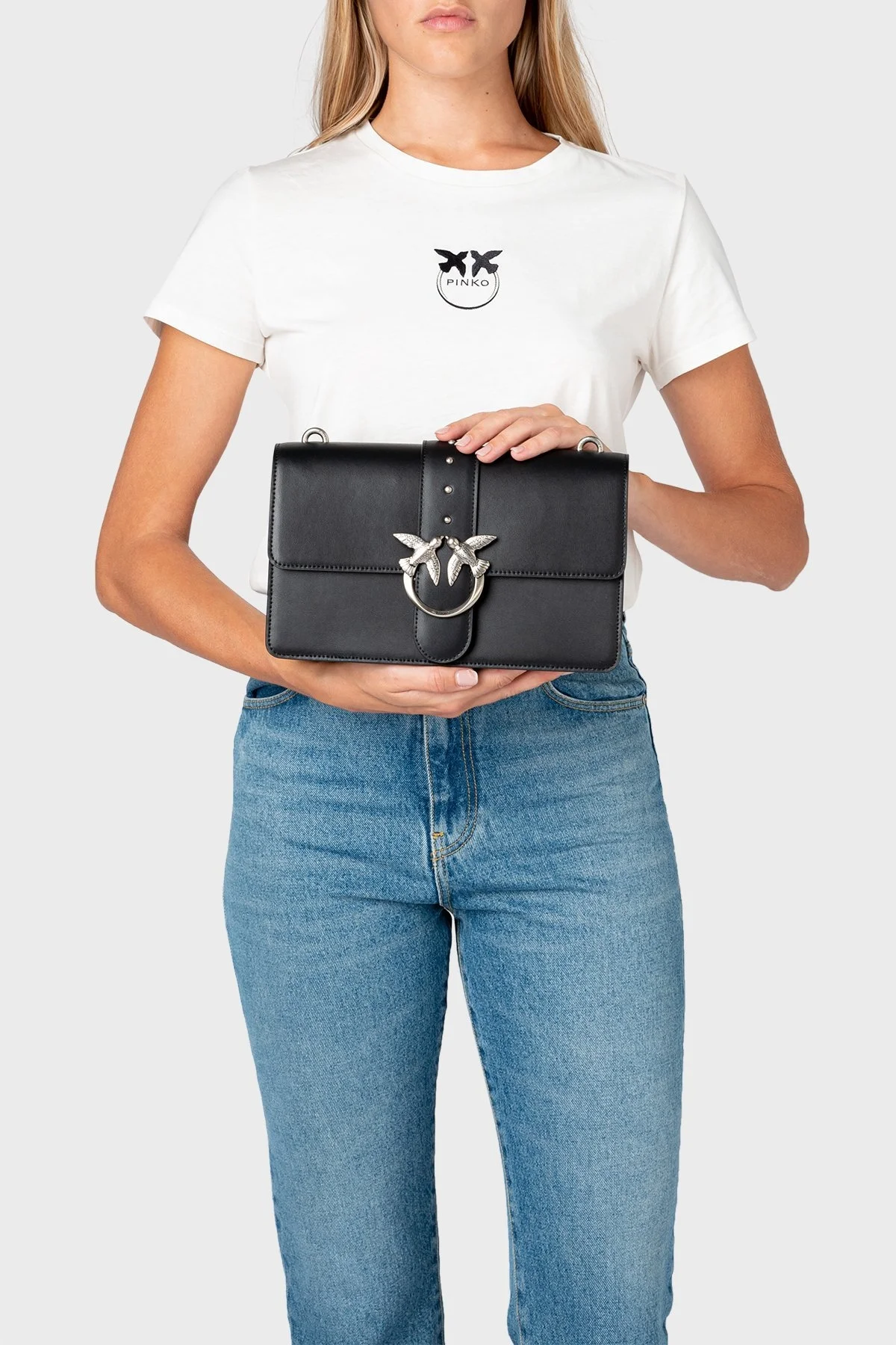 Pinko Logolu Çıkarılabilir Omuz Askılı % 100 Deri Bayan Çanta 1P22TT Y5H7 Z99O SİYAH - 3