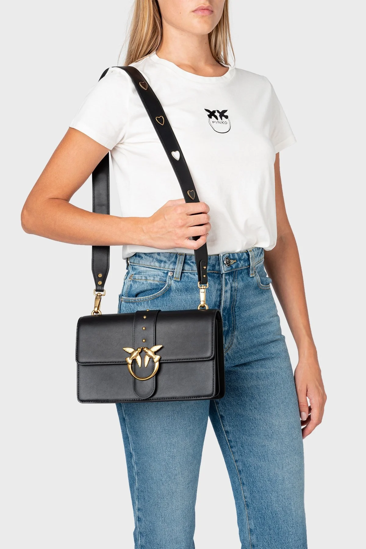Pinko Logolu Çıkarılabilir Omuz Askılı % 100 Deri Bayan Çanta 1P22TT Y5H7 Z99Q SİYAH - 2