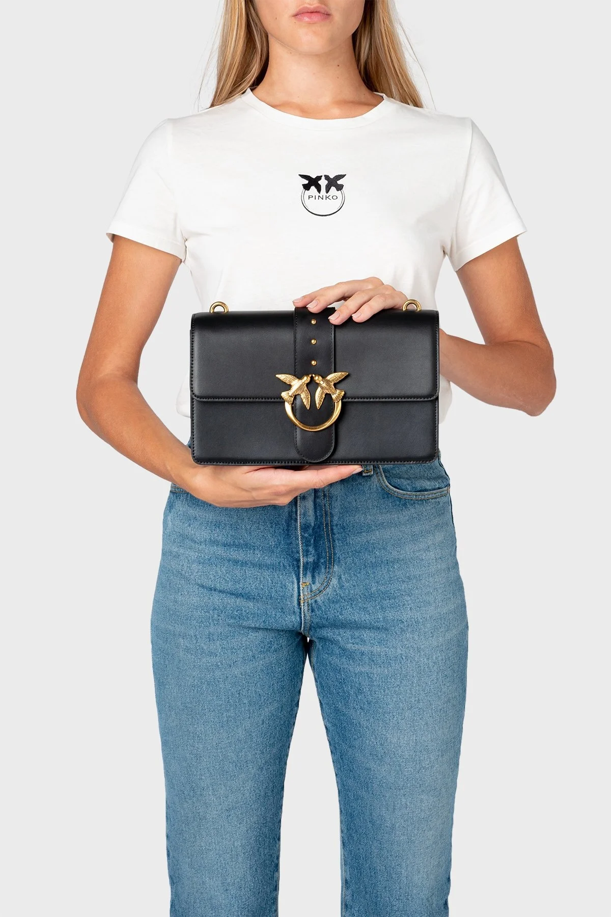 Pinko Logolu Çıkarılabilir Omuz Askılı % 100 Deri Bayan Çanta 1P22TT Y5H7 Z99Q SİYAH - 3