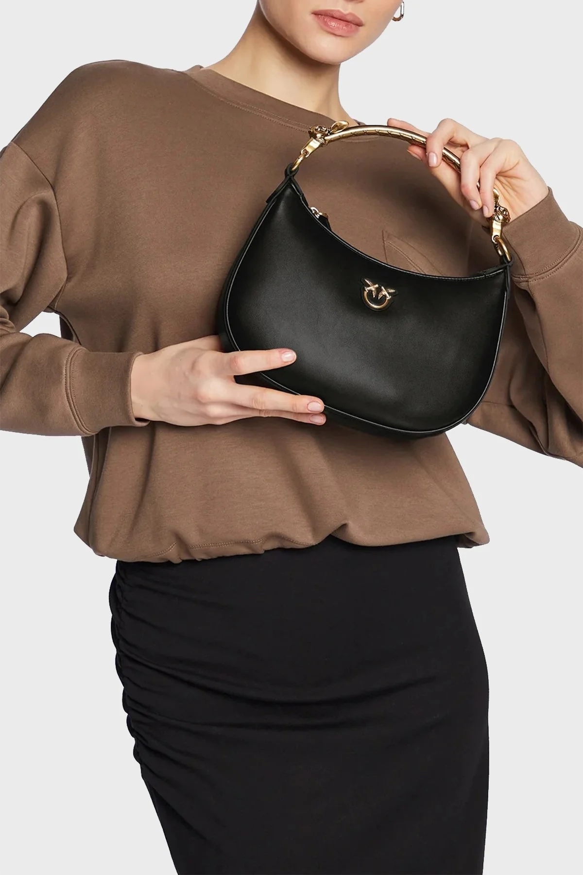 Pinko Logolu Çıkarılabilir Omuz Askılı Deri Bayan Çanta 100205 A0F1 Z99Q SİYAH - 2