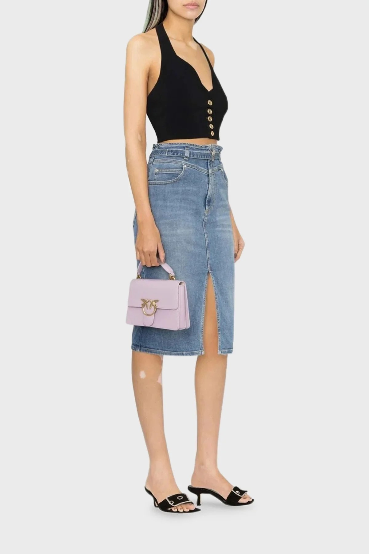 Pinko Logolu Çıkarılabilir Uzatma Askılı Hakiki Deri Bayan Çanta 100071 A0F1 Y13Q LİLA - 2