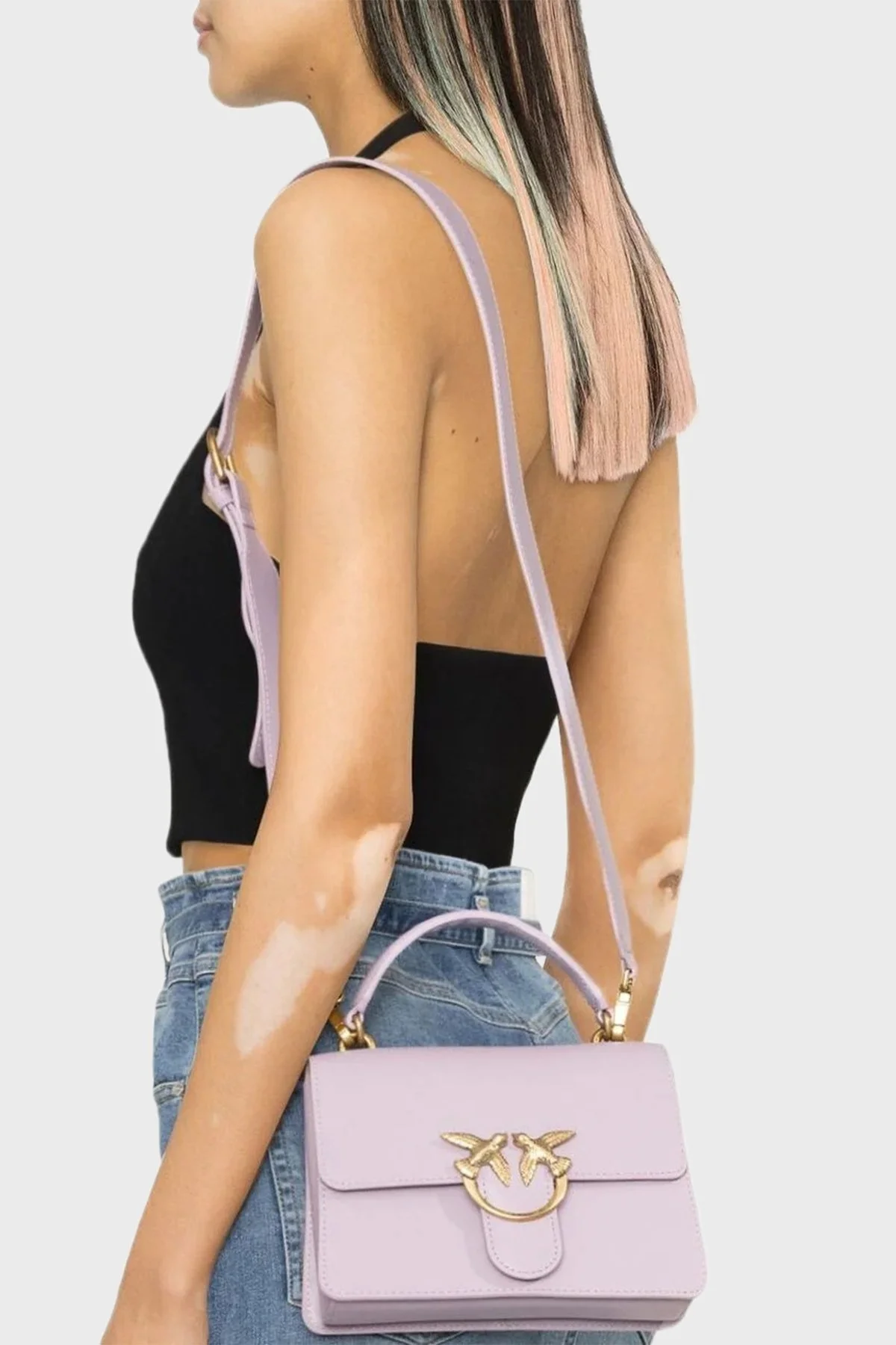 Pinko Logolu Çıkarılabilir Uzatma Askılı Hakiki Deri Bayan Çanta 100071 A0F1 Y13Q LİLA - 3