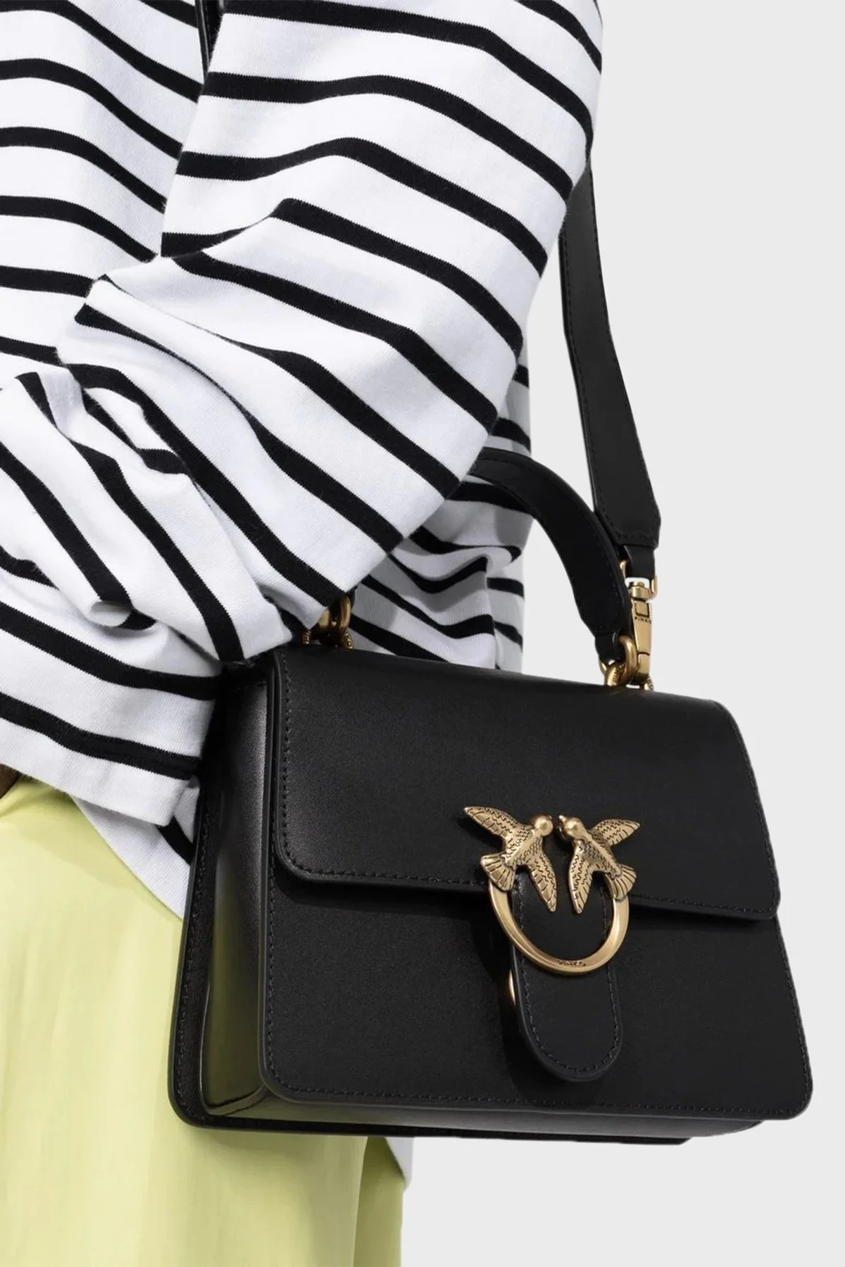 Pinko Logolu Çıkarılabilir Uzatma Askılı Hakiki Deri Bayan Çanta 100071 A0F1 Z99Q SİYAH - 3