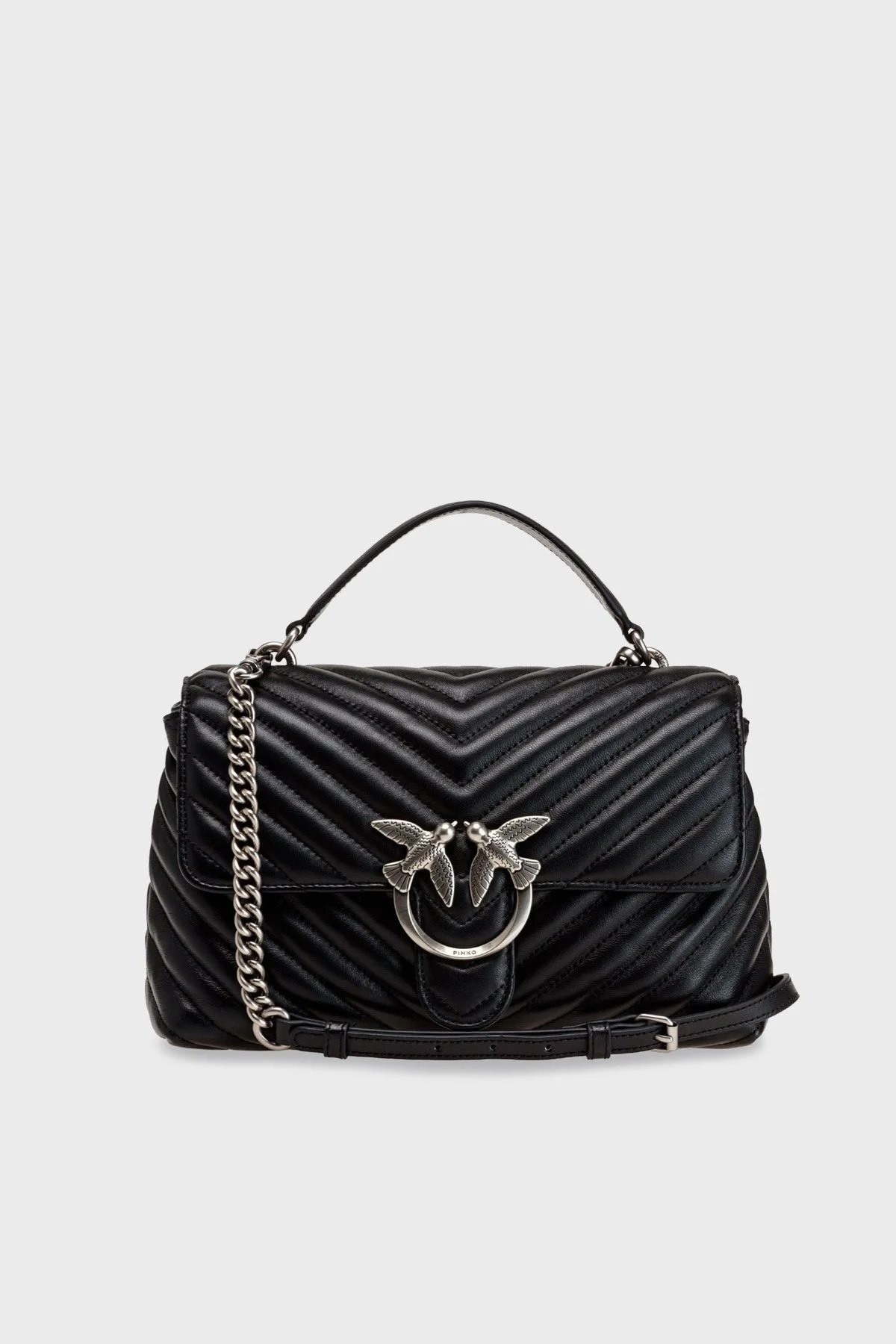 Pinko Logolu Çıkarılabilir Zincir Askılı % 100 Deri Bayan Çanta 1P22UM A03Z Z99O SİYAH - 1