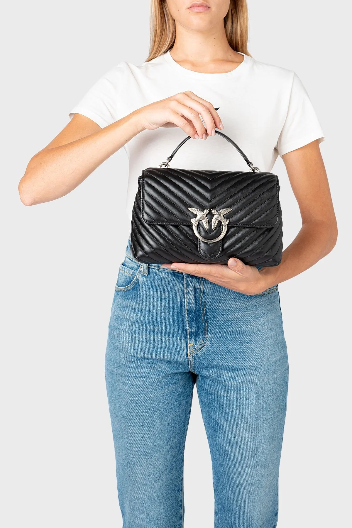 Pinko Logolu Çıkarılabilir Zincir Askılı % 100 Deri Bayan Çanta 1P22UM A03Z Z99O SİYAH - 3