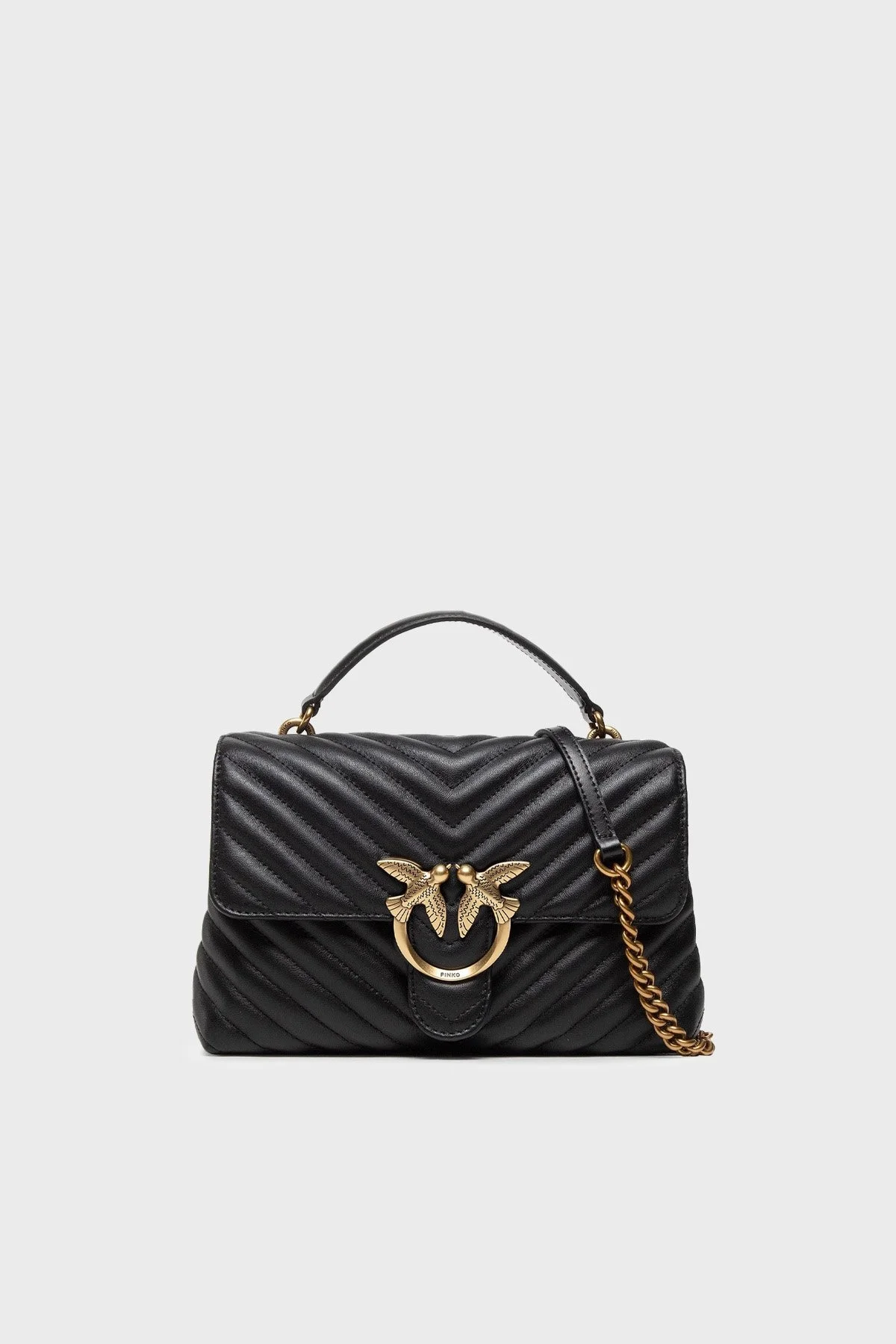 Pinko Logolu Çıkarılabilir Zincir Askılı % 100 Deri Bayan Çanta 1P22UM A03Z Z99Q SİYAH - 1