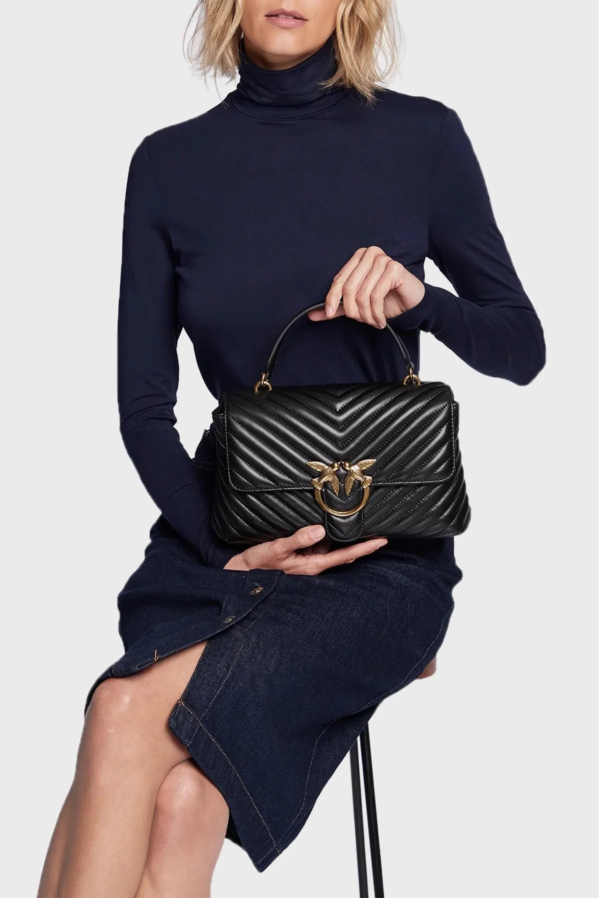 Pinko Logolu Çıkarılabilir Zincir Askılı Hakiki Deri Bayan Çanta 100043 A0GK Z99Q SİYAH - 2