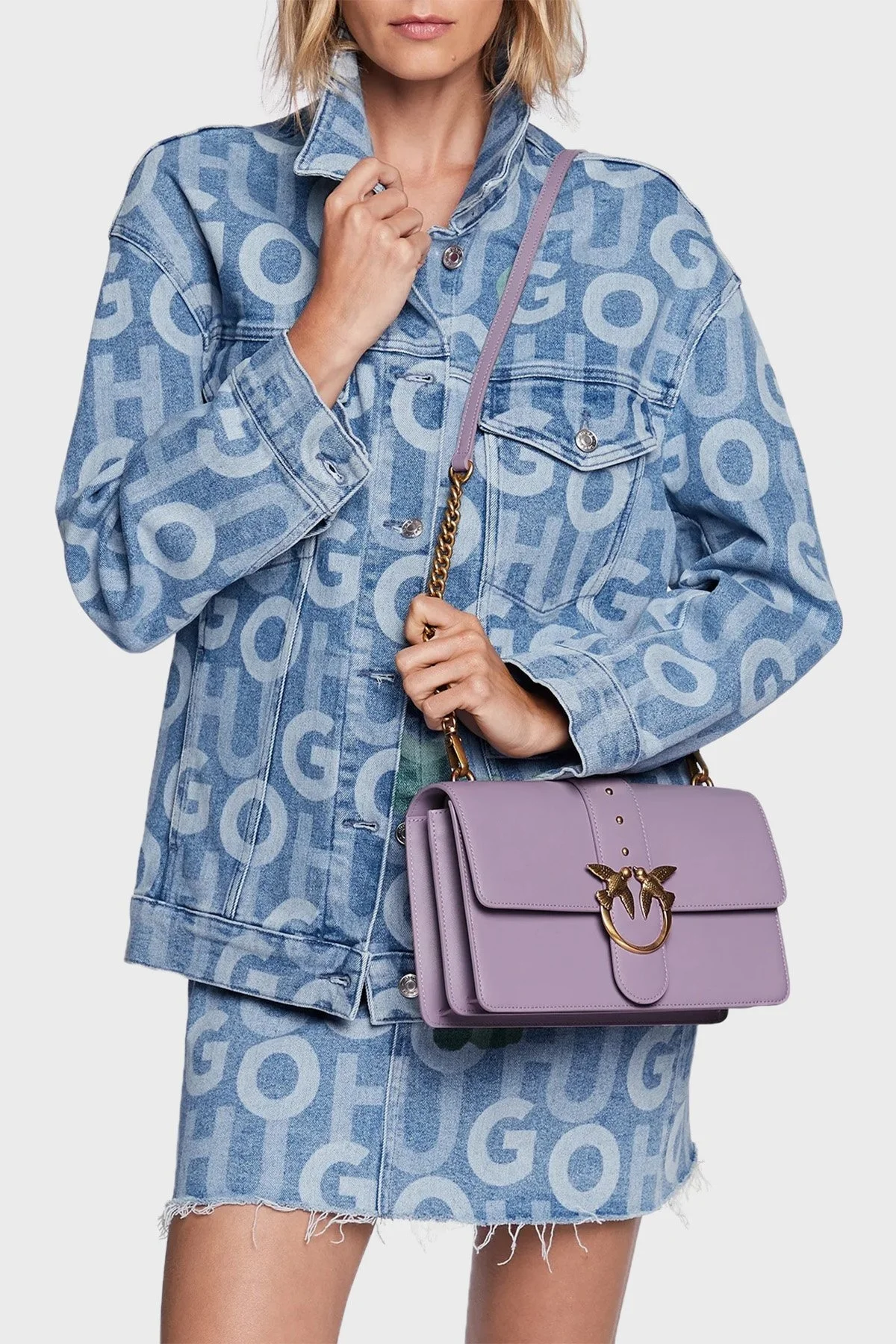 Pinko Logolu Çıkarılabilir Zincir Askılı Hakiki Deri Bayan Çanta 100053 A0F1 Y13Q LİLA - 2