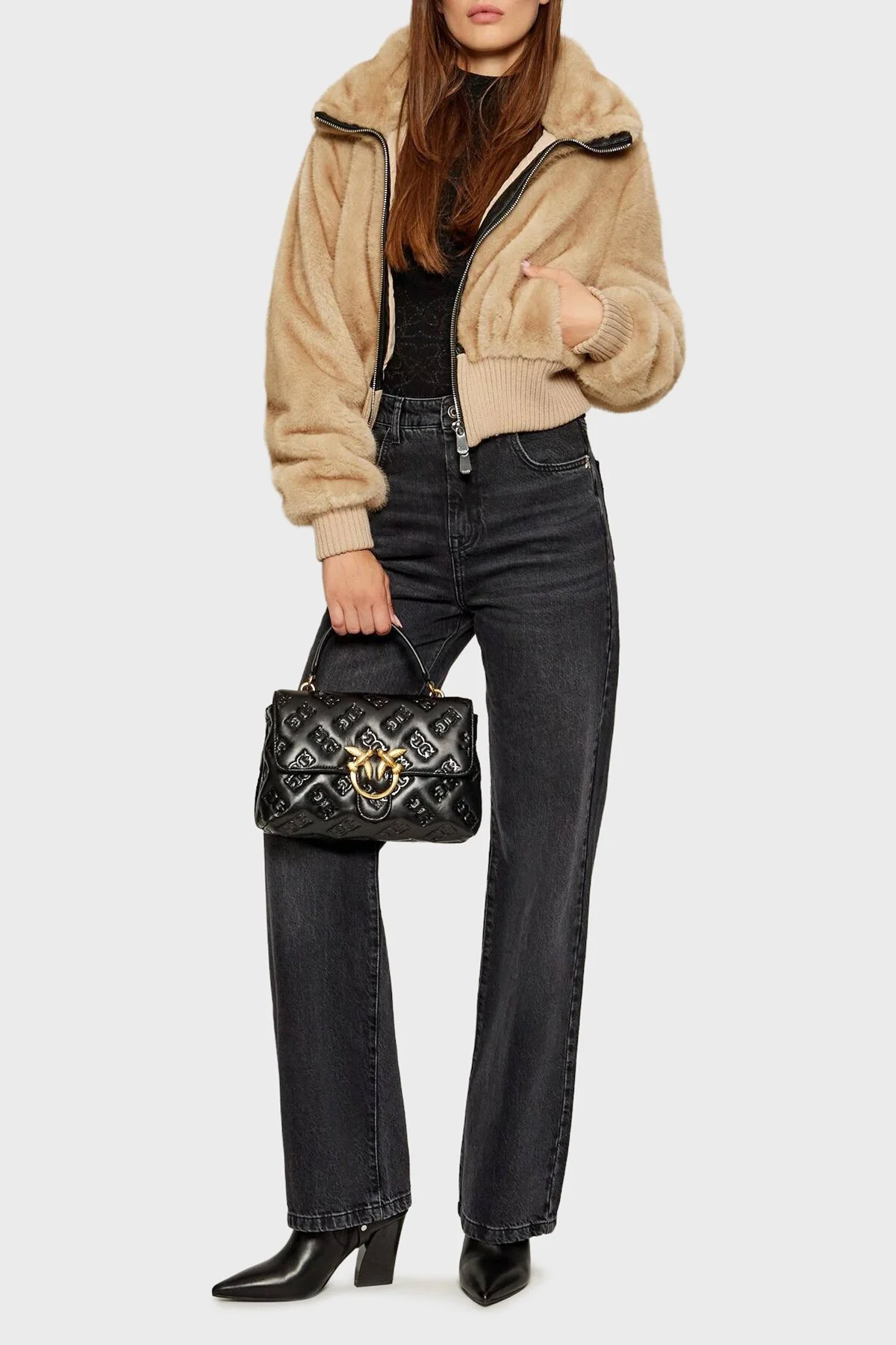 Pinko Logolu Deri Zincir Askılı Bayan Çanta 100043 A2JX Z99Q SİYAH - 3