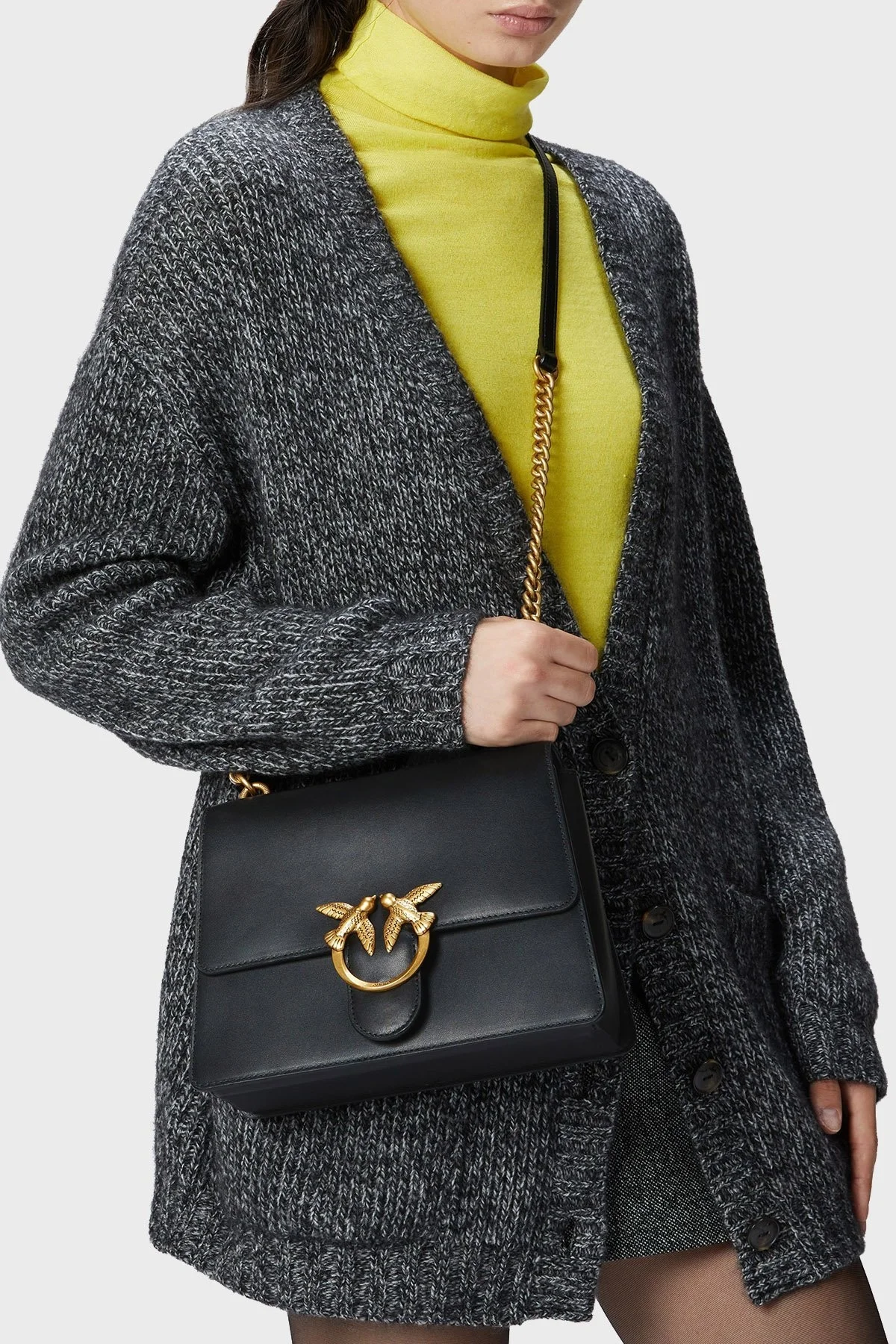 Pinko Logolu Hakiki Deri Çıkarılabilir Askılı Bayan Çanta 100066 A0F1 Z99Q SİYAH - 9