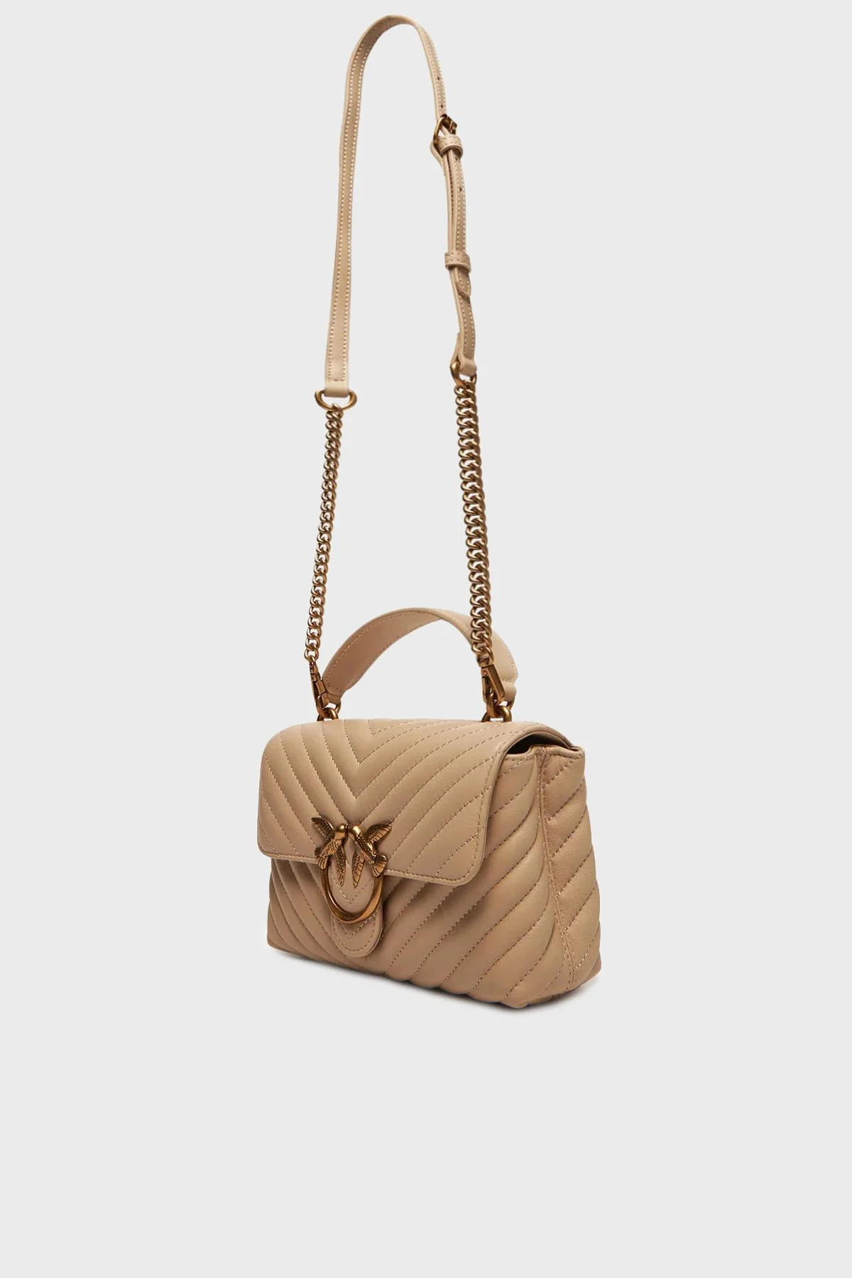 Pinko Logolu Hakiki Deri Çıkarılabilir Zincir Askılı Bayan Çanta 100044 A0GK C50Q BEJ - 4