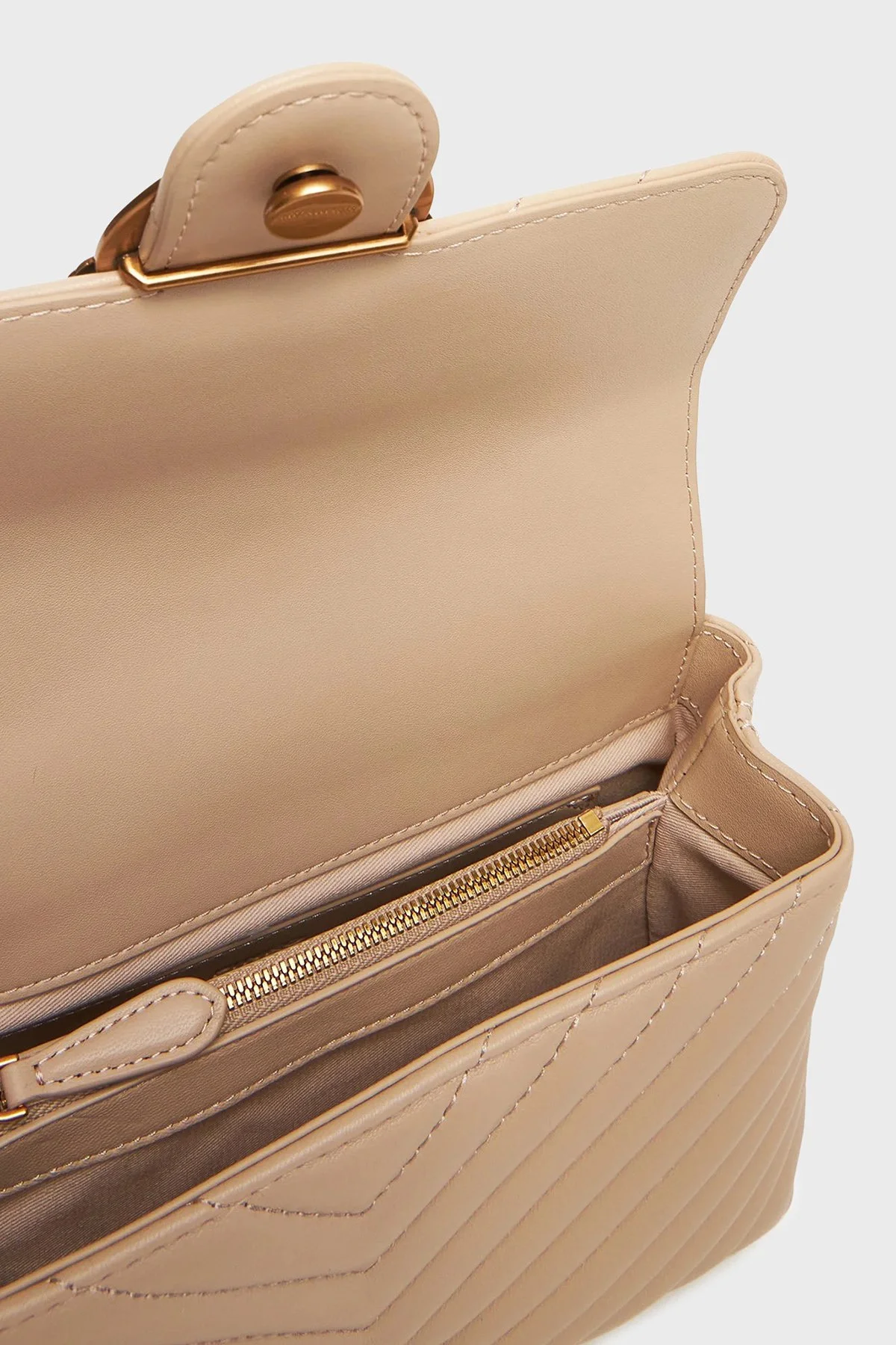 Pinko Logolu Hakiki Deri Çıkarılabilir Zincir Askılı Bayan Çanta 100044 A0GK C50Q BEJ - 5