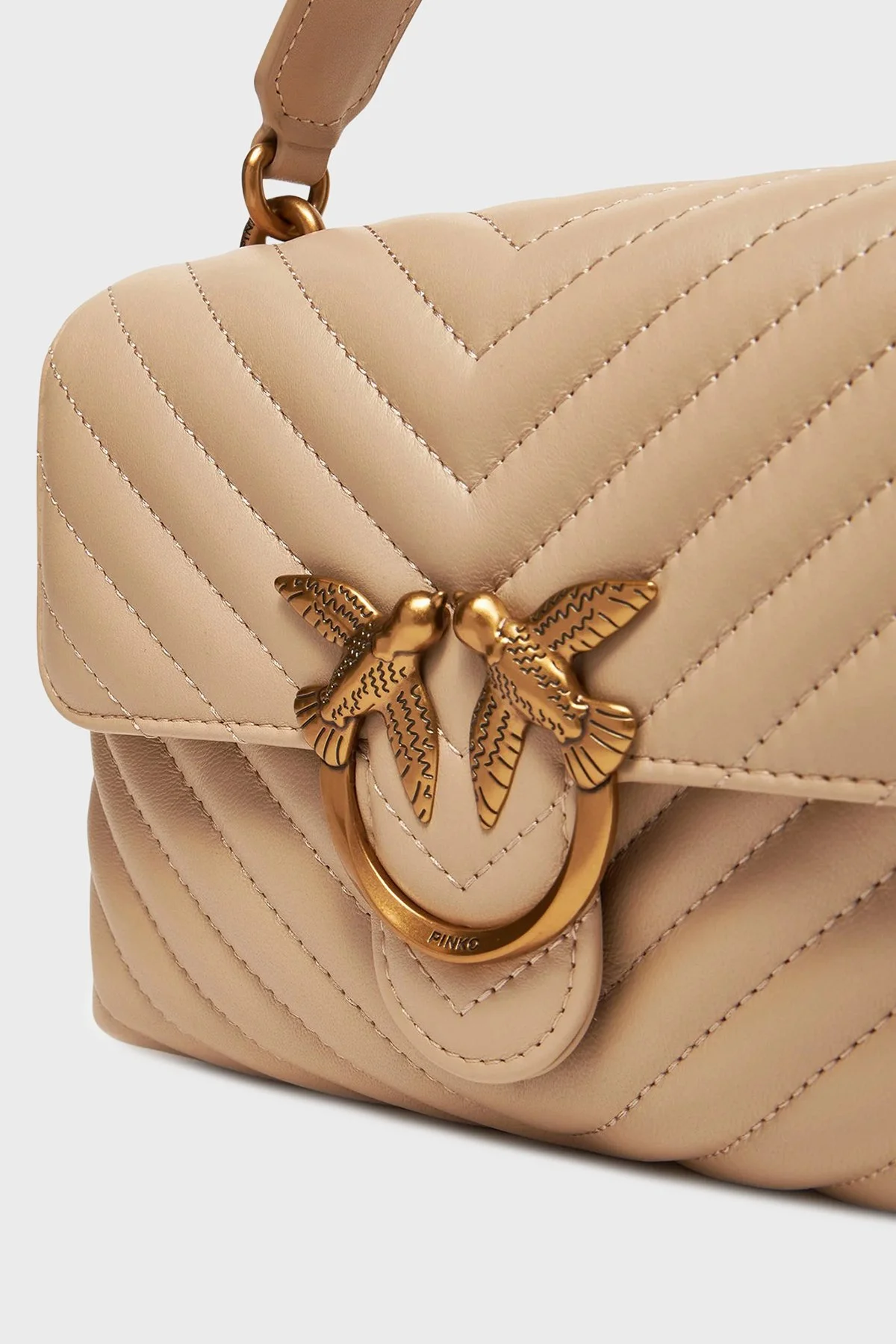 Pinko Logolu Hakiki Deri Çıkarılabilir Zincir Askılı Bayan Çanta 100044 A0GK C50Q BEJ - 6