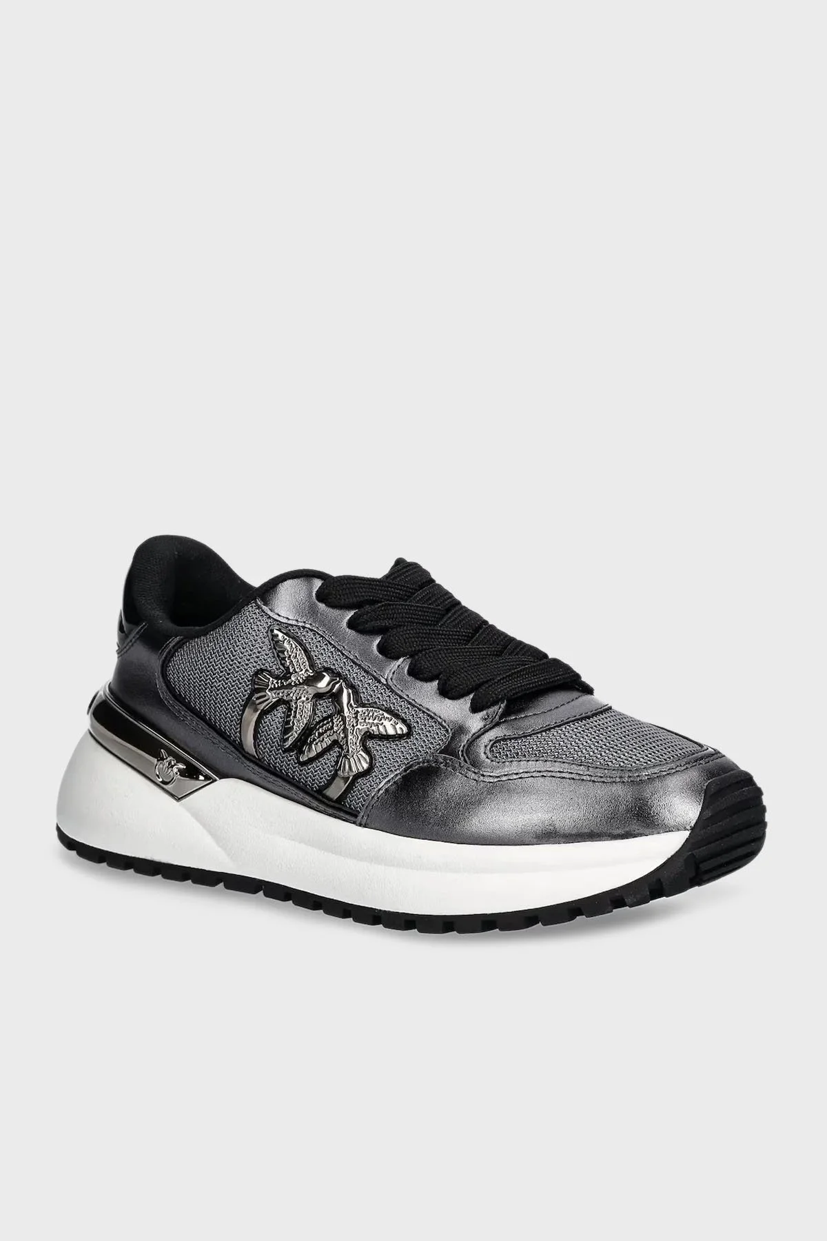 Pinko Logolu Hakiki Deri Kalın Taban Sneaker Bayan Ayakkabı SS0055 P105 KZ7 KOYU GRİ - 2