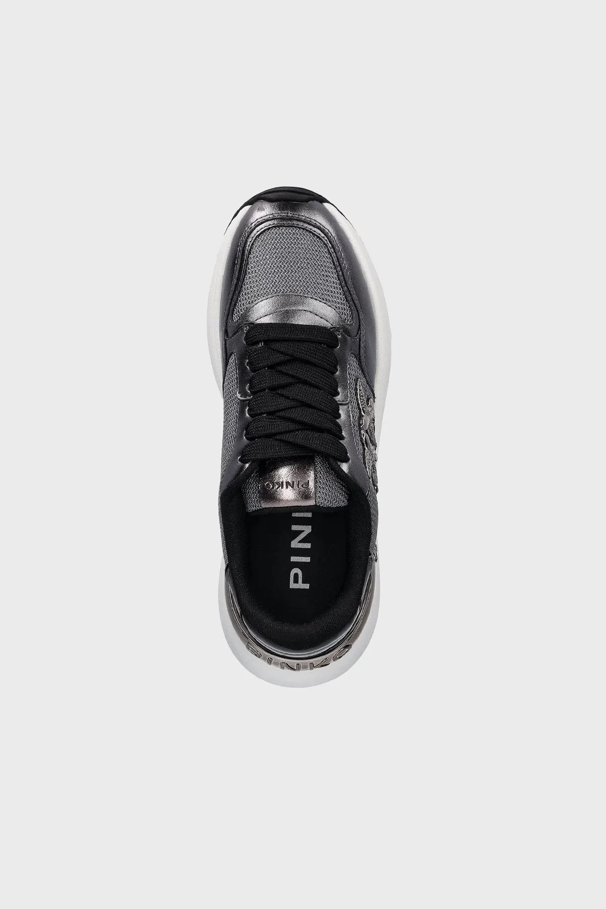 Pinko Logolu Hakiki Deri Kalın Taban Sneaker Bayan Ayakkabı SS0055 P105 KZ7 KOYU GRİ - 3