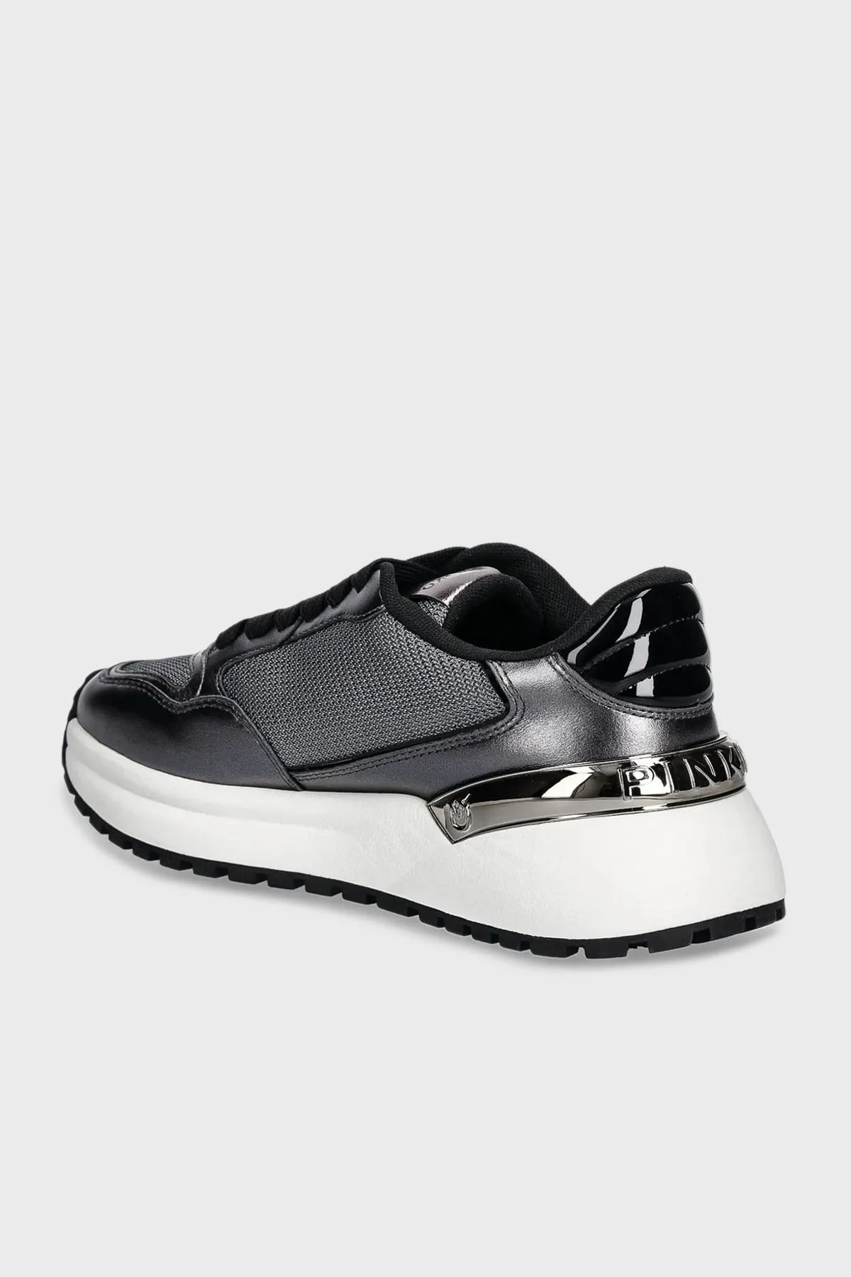 Pinko Logolu Hakiki Deri Kalın Taban Sneaker Bayan Ayakkabı SS0055 P105 KZ7 KOYU GRİ - 4