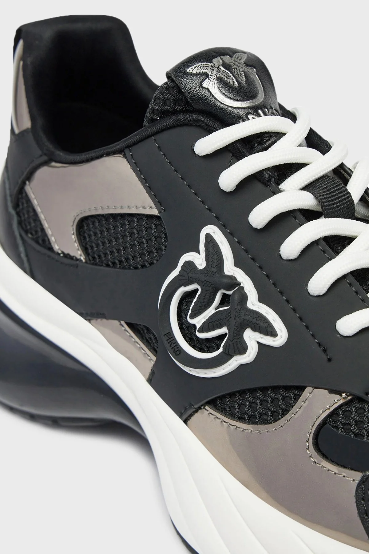 Pinko Logolu Hakiki Deri Kalın Taban Sneaker Bayan Ayakkabı SS0067 E022 ZZ0 SİYAH - 11