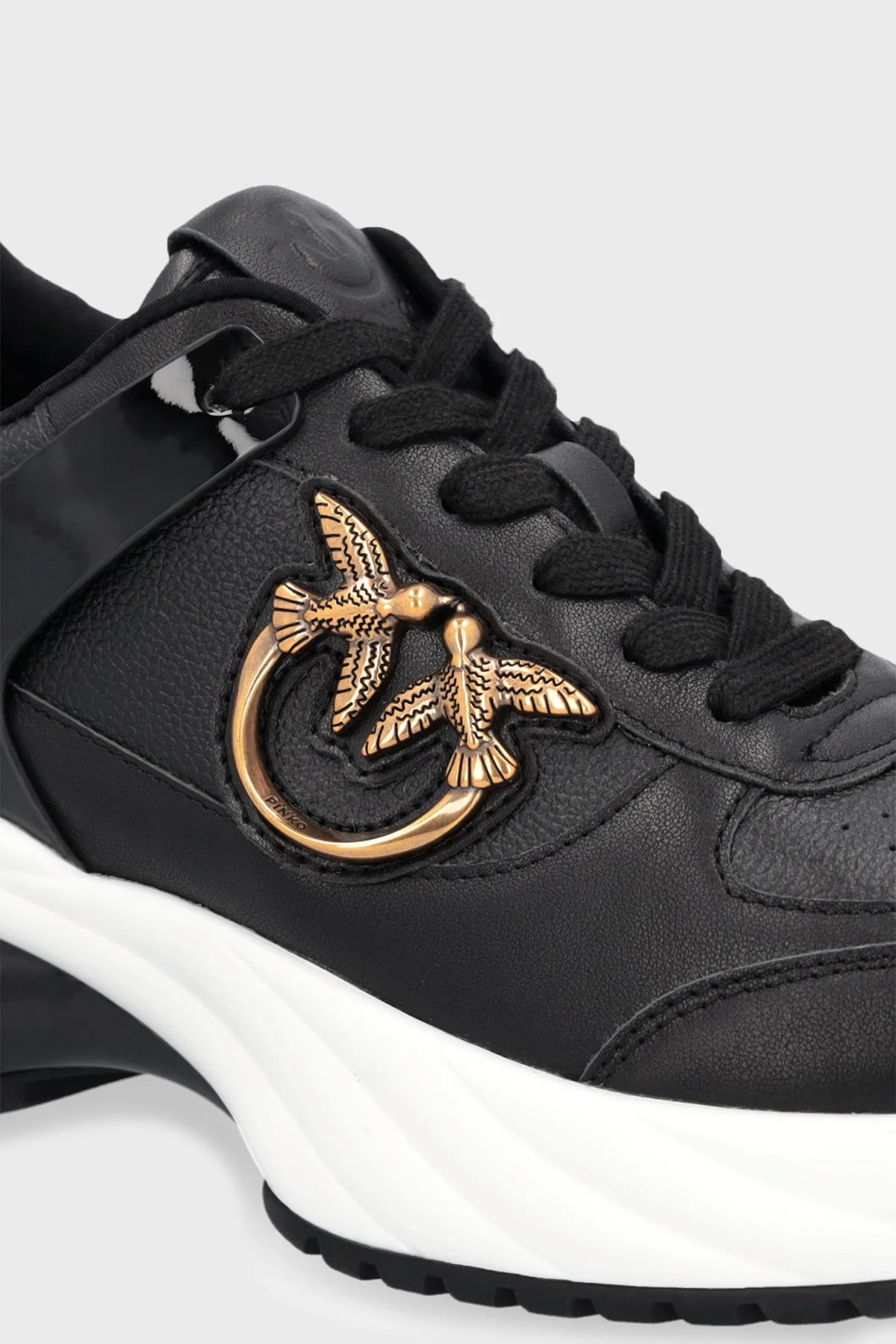 Pinko Logolu Hakiki Deri Kalın Tabanlı Sneaker Bayan Ayakkabı SS0027 P025 Z99 SİYAH - 12