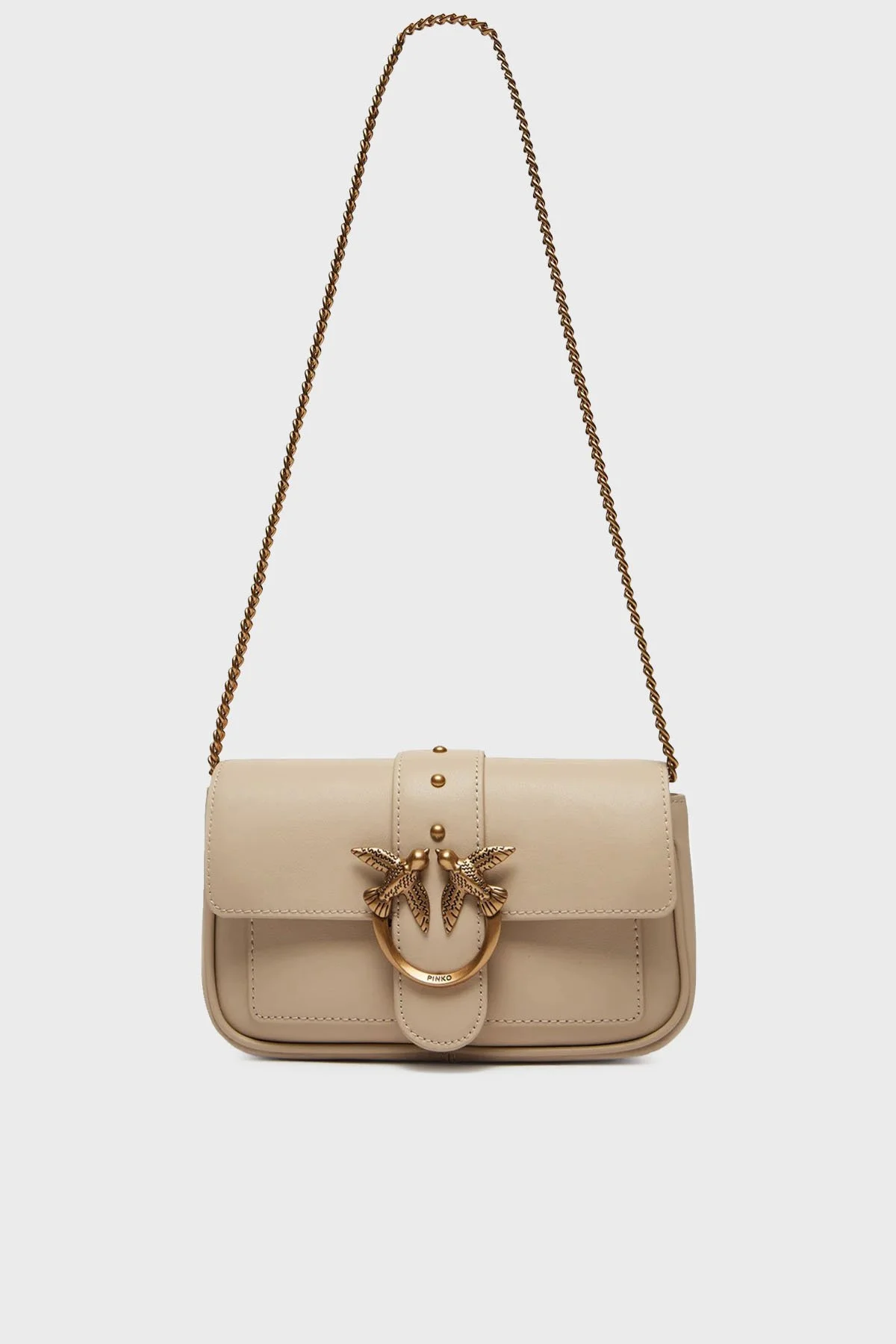Pinko Logolu Hakiki Deri Zincir Askılı Bayan Çanta 100061 A0F1 C50Q BEJ - 3
