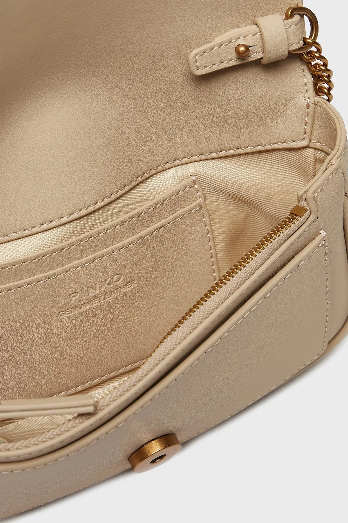 Pinko Logolu Hakiki Deri Zincir Askılı Bayan Çanta 100061 A0F1 C50Q BEJ - 5