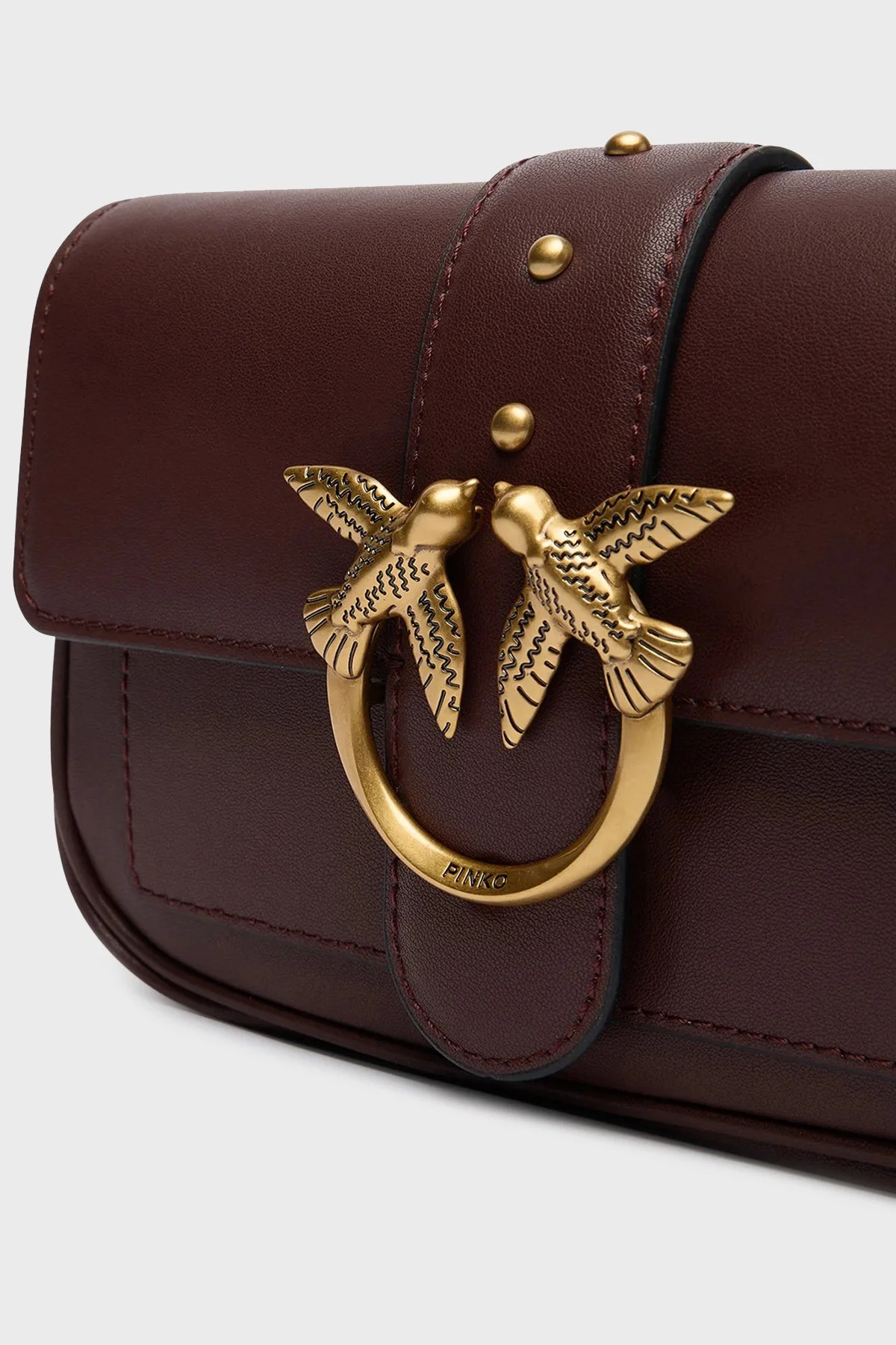 Pinko Logolu Hakiki Deri Zincir Askılı Bayan Çanta 100061 A0F1 L86Q BORDO - 6