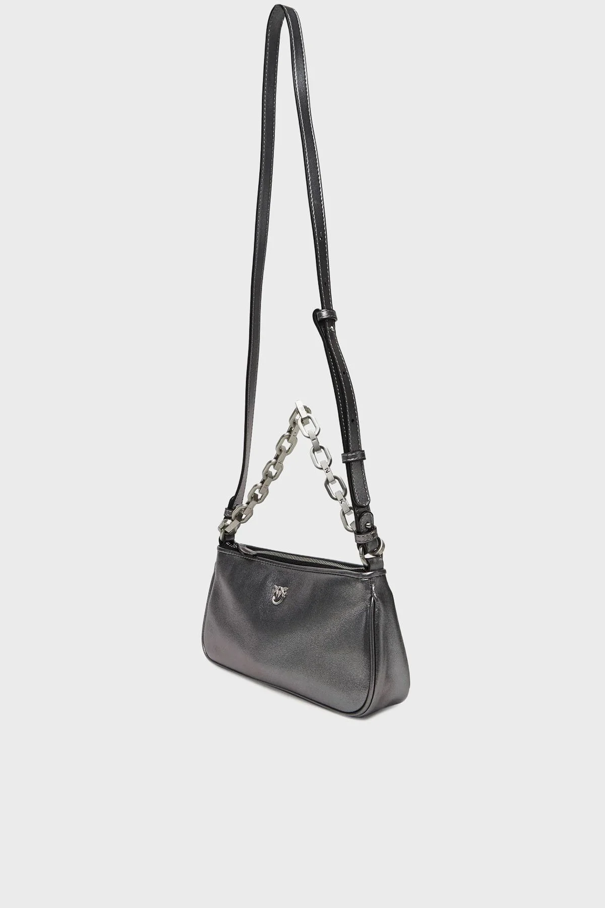 Pinko Logolu Hakiki Deri Zincir Askılı Bayan Çanta 105069 A2O9 KZ7E GÜMÜŞ - 4