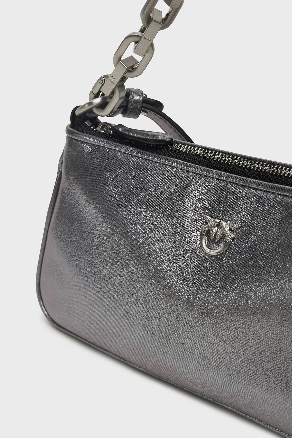 Pinko Logolu Hakiki Deri Zincir Askılı Bayan Çanta 105069 A2O9 KZ7E GÜMÜŞ - 5