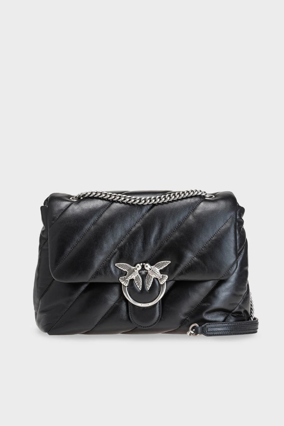 Pinko Logolu Zincir Askılı % 100 Deri Bayan Çanta 1P22JB Y7SR Z99O SİYAH - 1