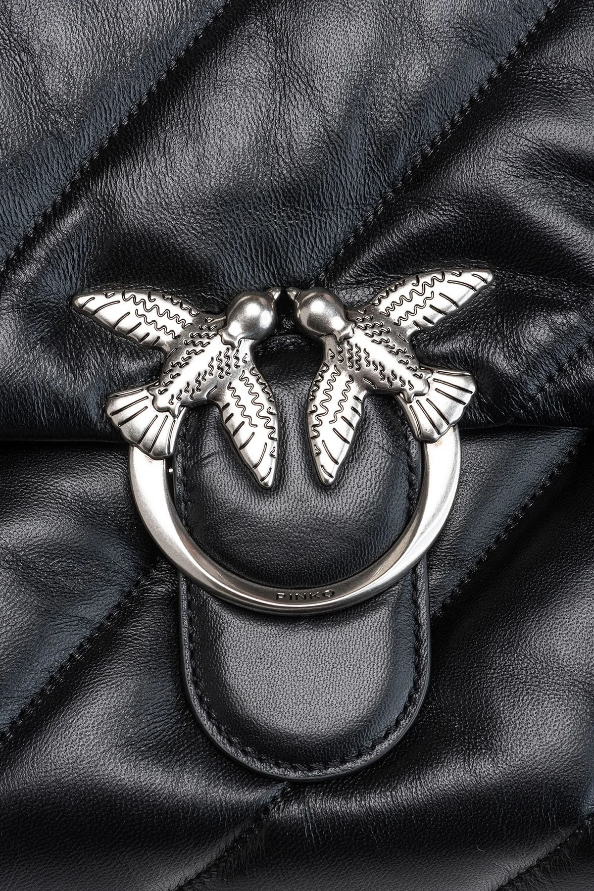 Pinko Logolu Zincir Askılı % 100 Deri Bayan Çanta 1P22JB Y7SR Z99O SİYAH - 5