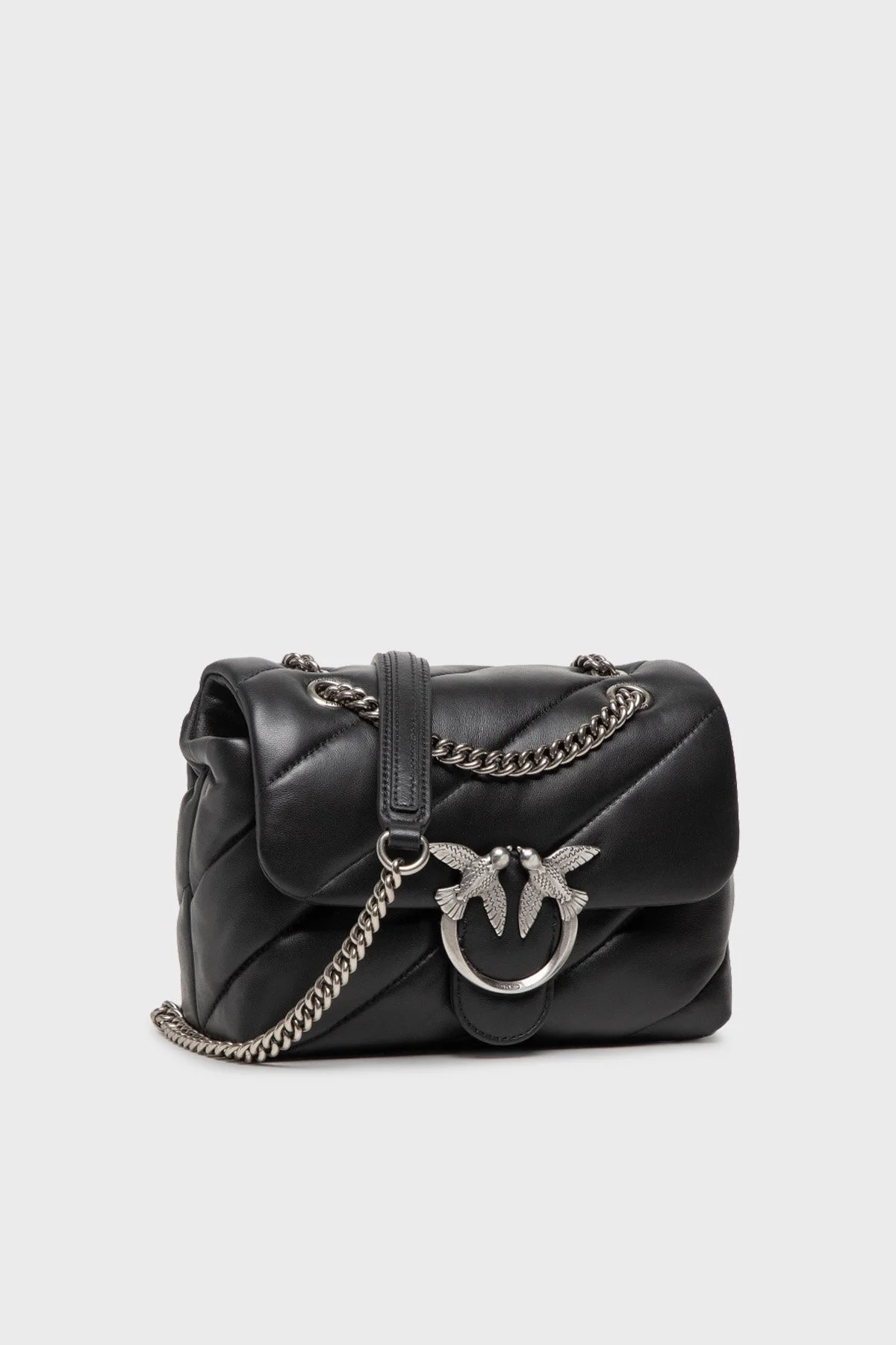 Pinko Logolu Zincir Askılı % 100 Deri Bayan Çanta 1P22JD Y7SR Z99O SİYAH - 6