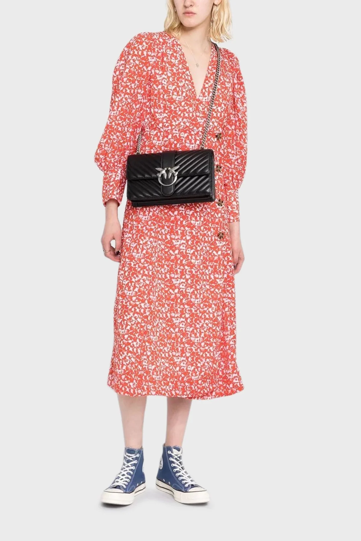 Pinko Logolu Zincir Askılı % 100 Deri Bayan Çanta 1P22JP Y7SQ Z99O SİYAH - 2