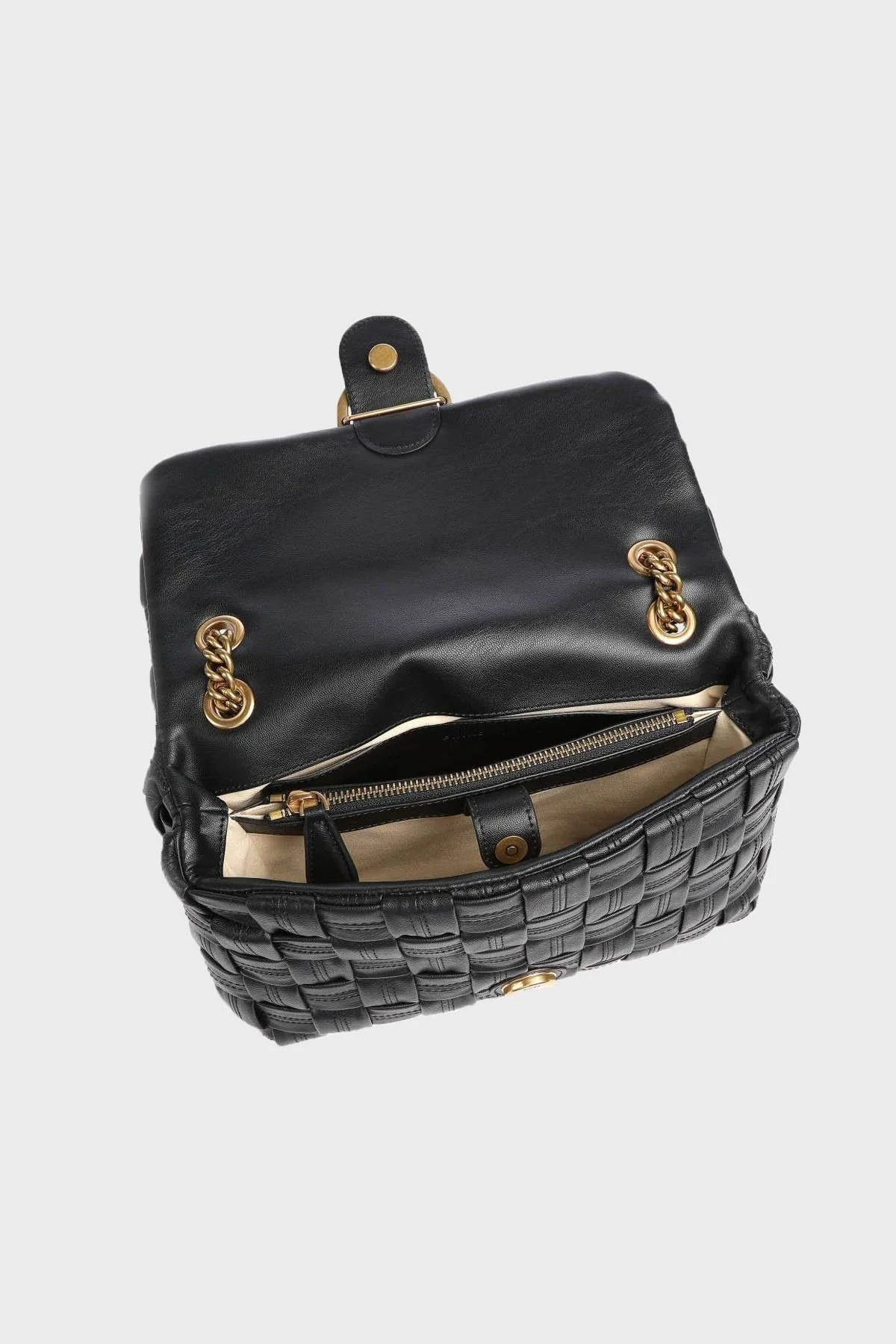 Pinko Logolu Zincir Askılı % 100 Deri Bayan Çanta 1P22JW Y7TB Z99Q SİYAH - 4